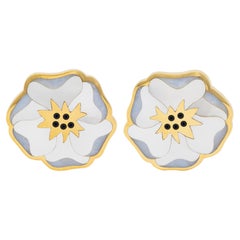 Angela Cummings Tiffany 
Co Multi-Gem Inlay 18K Vintage Poppy Ear-Clip Earrings