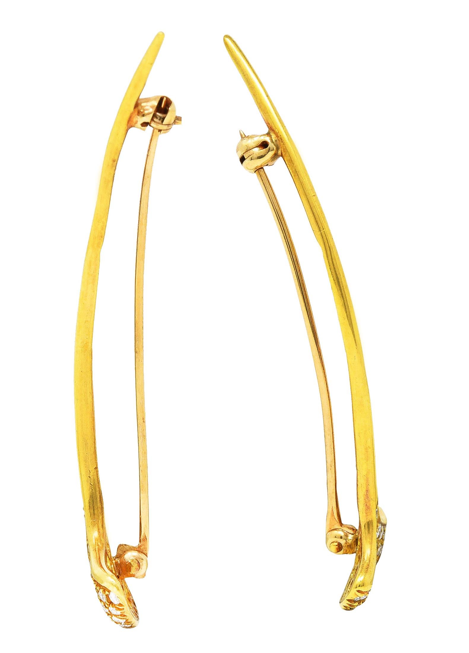 Contemporary Angela Cummings Tiffany & Co. Pave Diamond 18 Karat Yellow Gold Ginkgo Brooches
