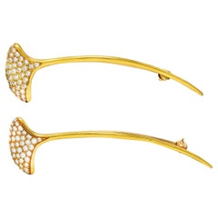 Angela Cummings Tiffany & Co. Pave Diamond 18 Karat Yellow Gold Ginkgo Brooches