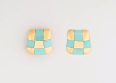 Angela Cummings Turquoise and Gold Checker Board Earrings