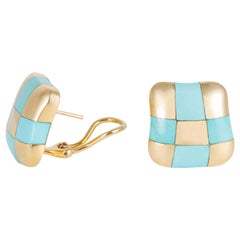 Vintage Angela Cummings Turquoise and Gold Checker Board Earrings