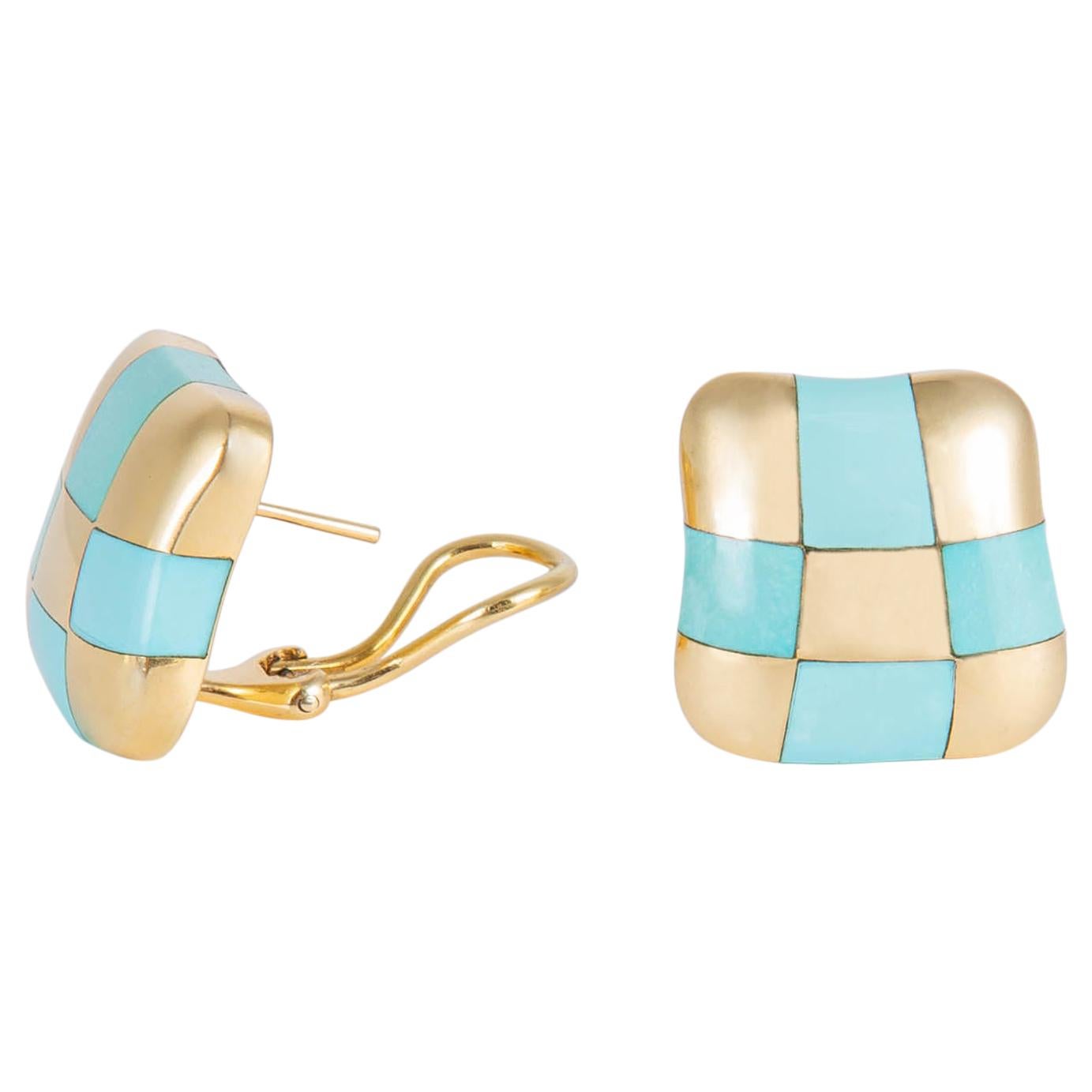 Angela Cummings Turquoise and Gold Checker Board Earrings
