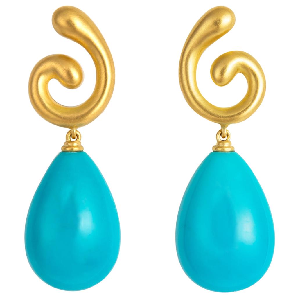 Angela Cummings Turquoise and Gold Drop Earrings at 1stDibs