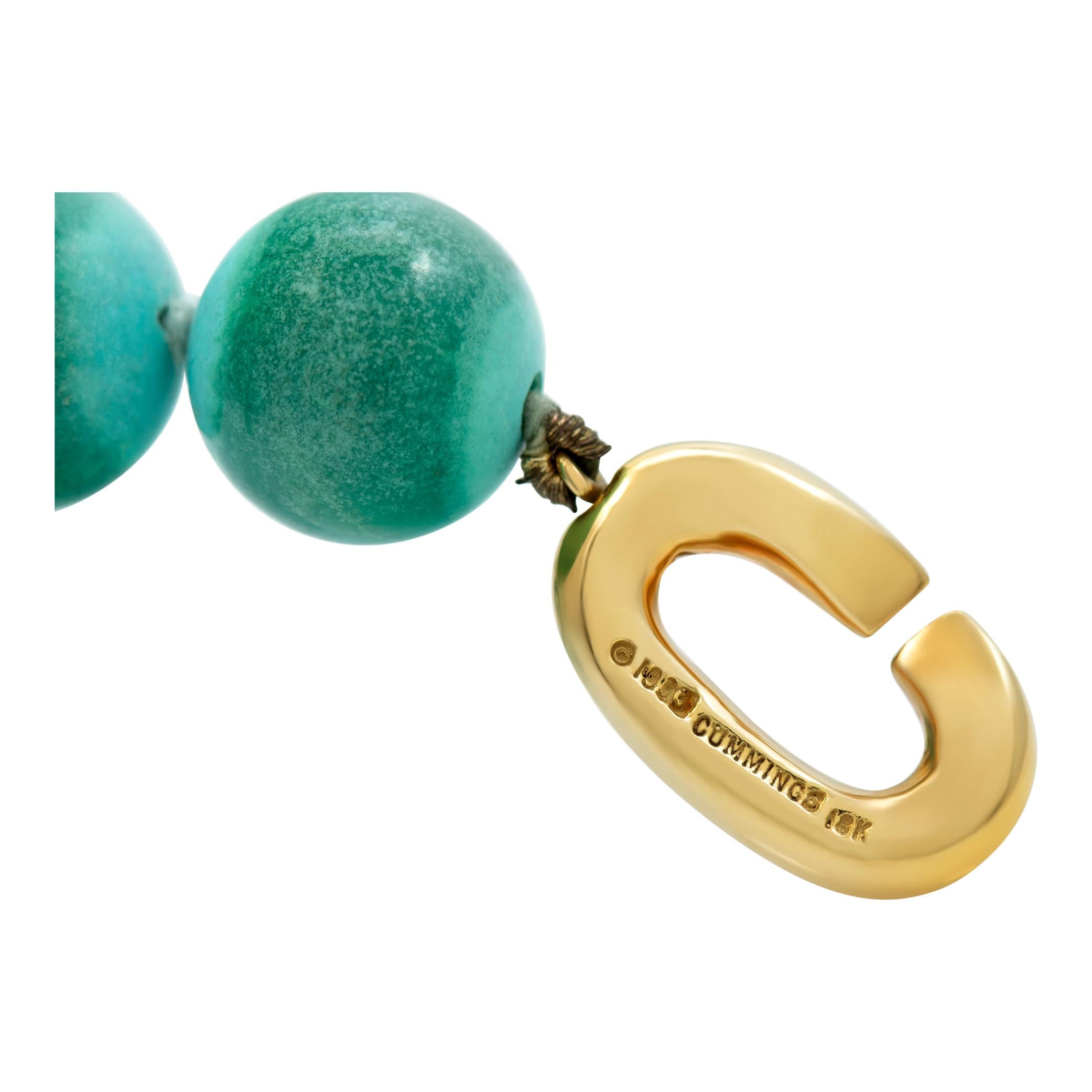 Angela Cummings Turquoise Bead Necklace with 18k gold clasp For Sale 2