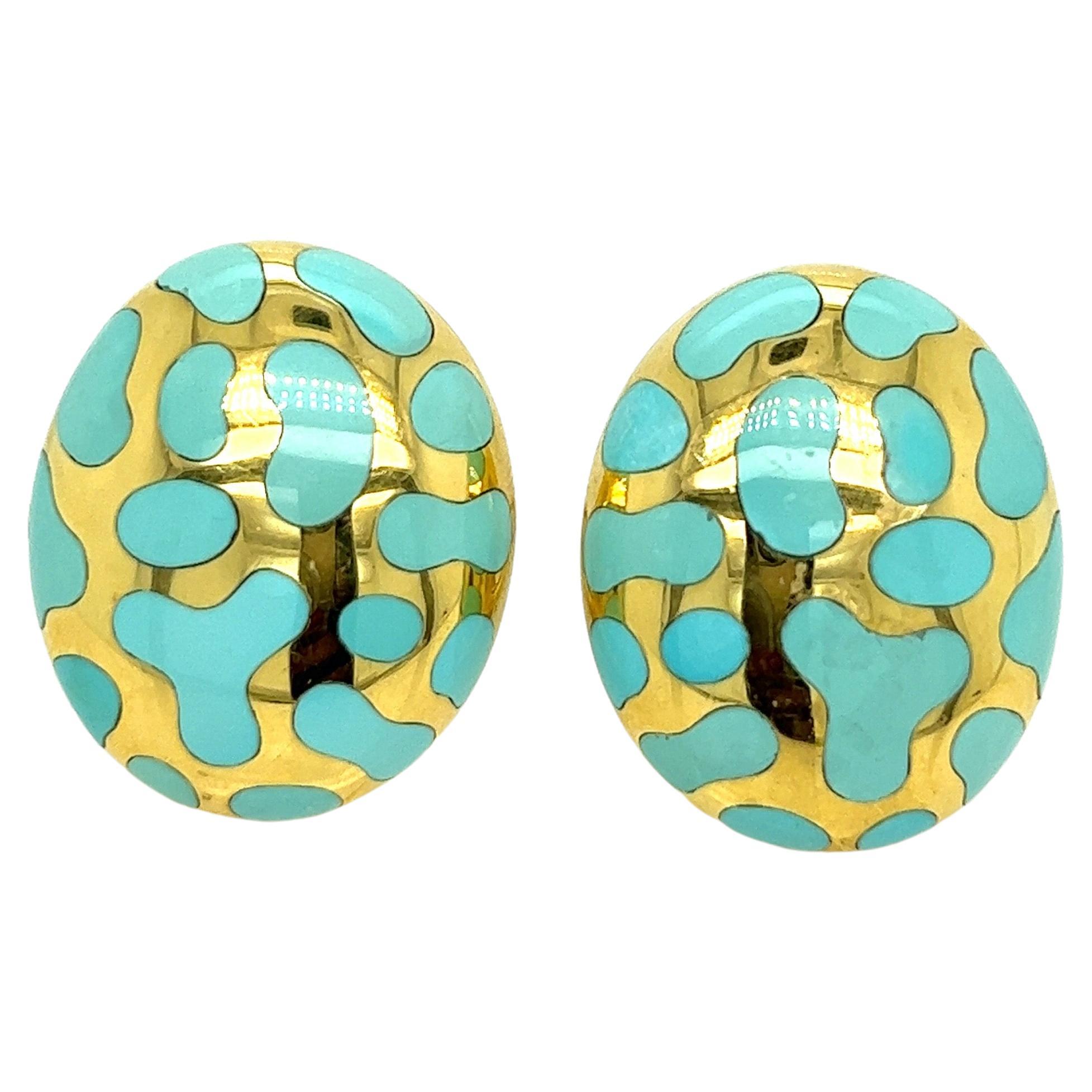 Angela Cummings Turquoise & Gold Ear Clips