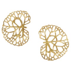 Angela Cummings Vintage 18 Karat Gelbgold Lilly Pad Leaf Clip-Ohrringe 1985