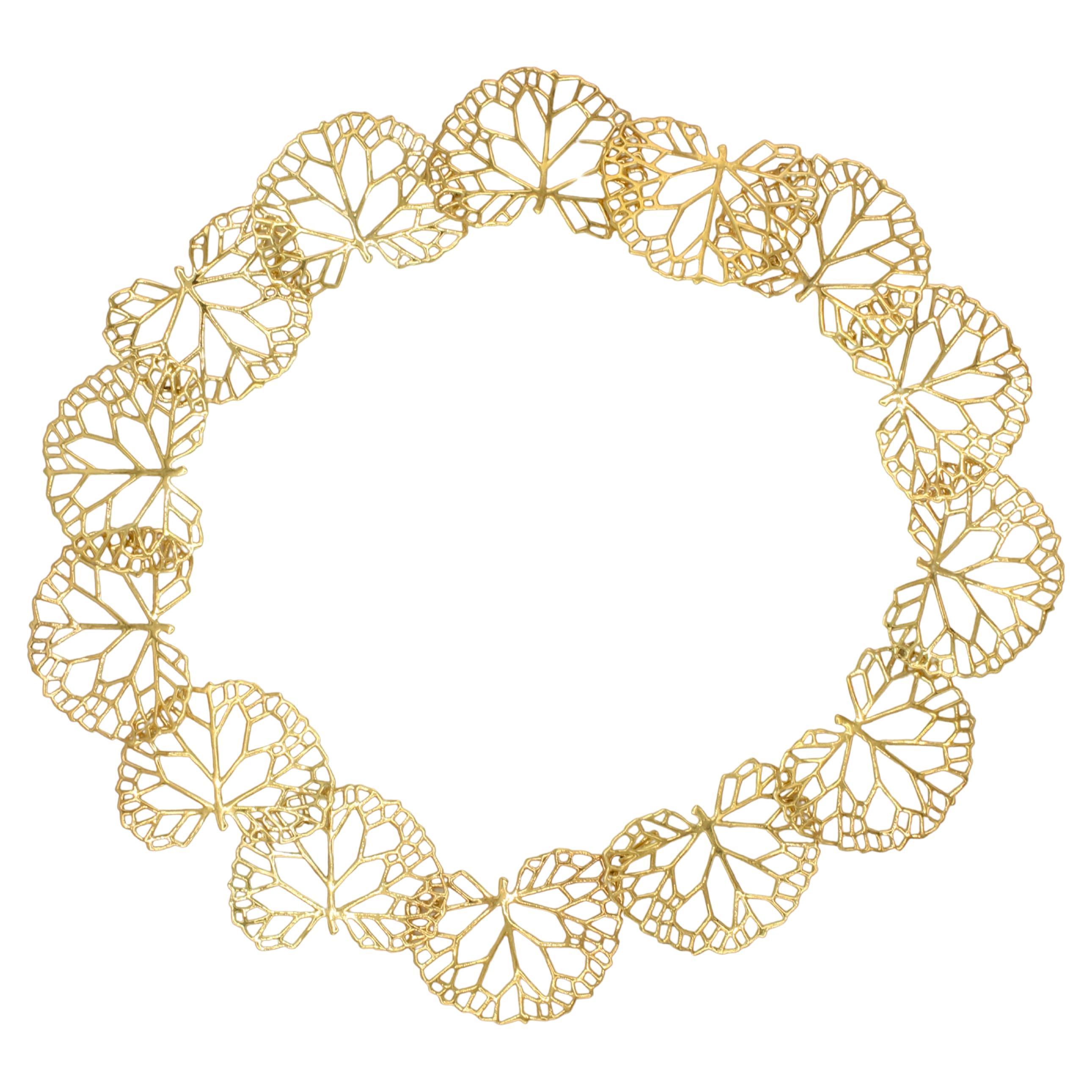 Angela Cummings Vintage 18 Karat Yellow Gold Lily Pad Leaf Link Necklace