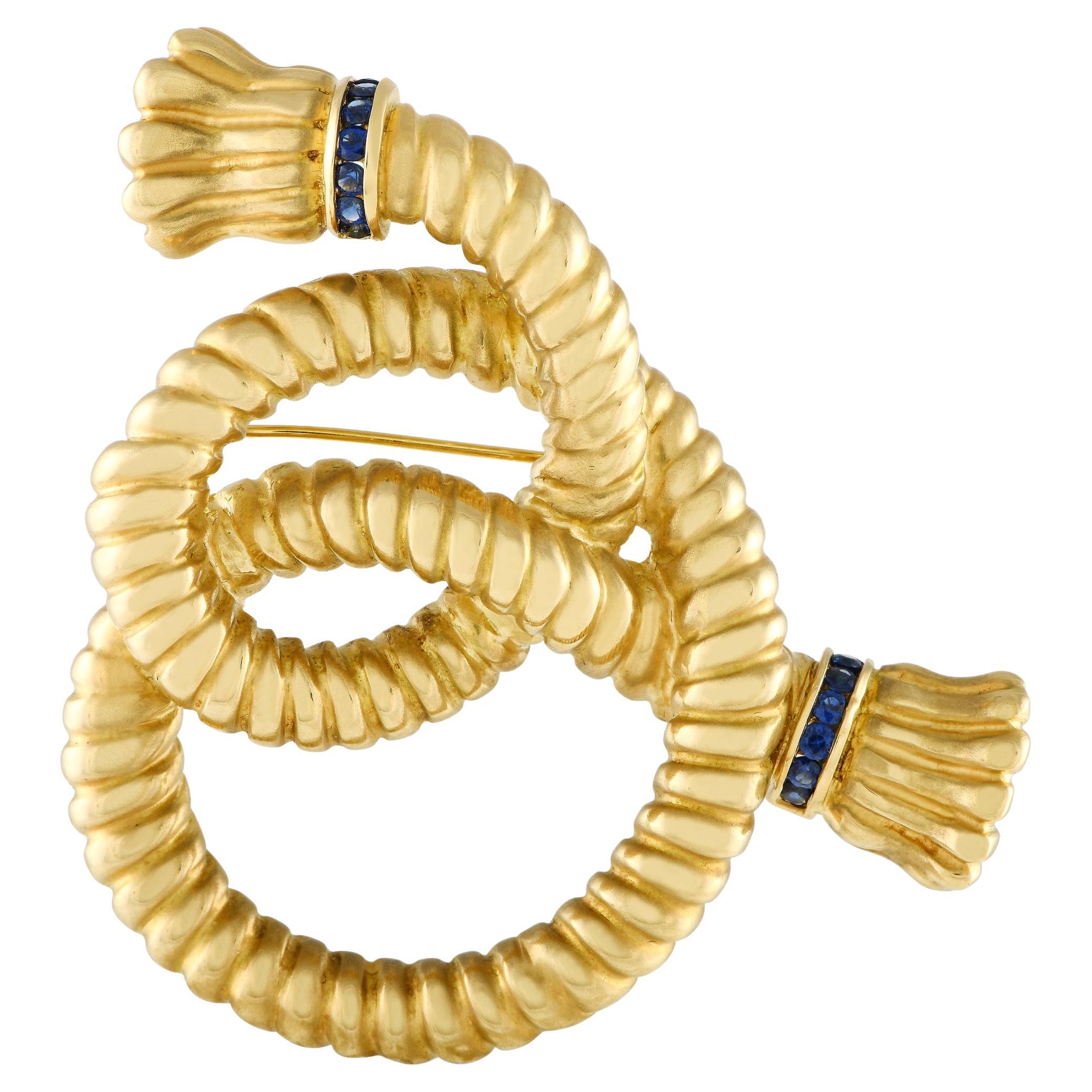 Angela Cummings Vintage 18k Yellow Gold Sapphire Rope Knot Brooch