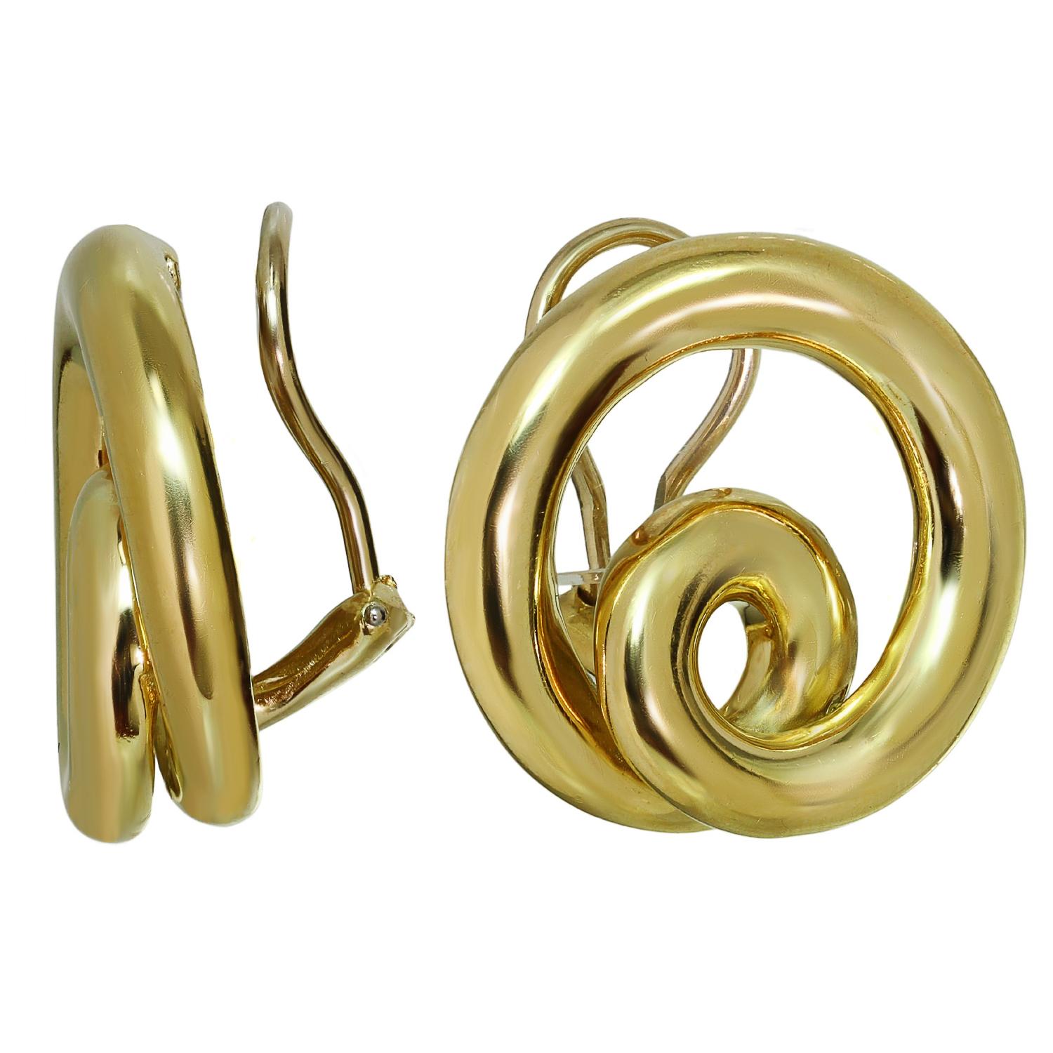 Angela Cummings Vintage 18k Yellow Gold Swirl Clip-On Earrings In Good Condition For Sale In New York, NY