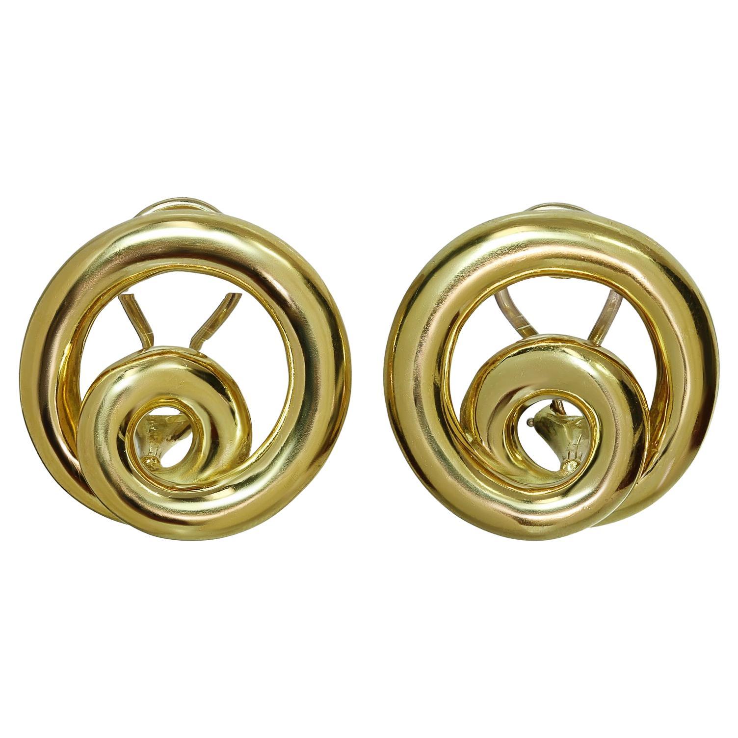 Angela Cummings Vintage 18k Yellow Gold Swirl Clip-On Earrings For Sale