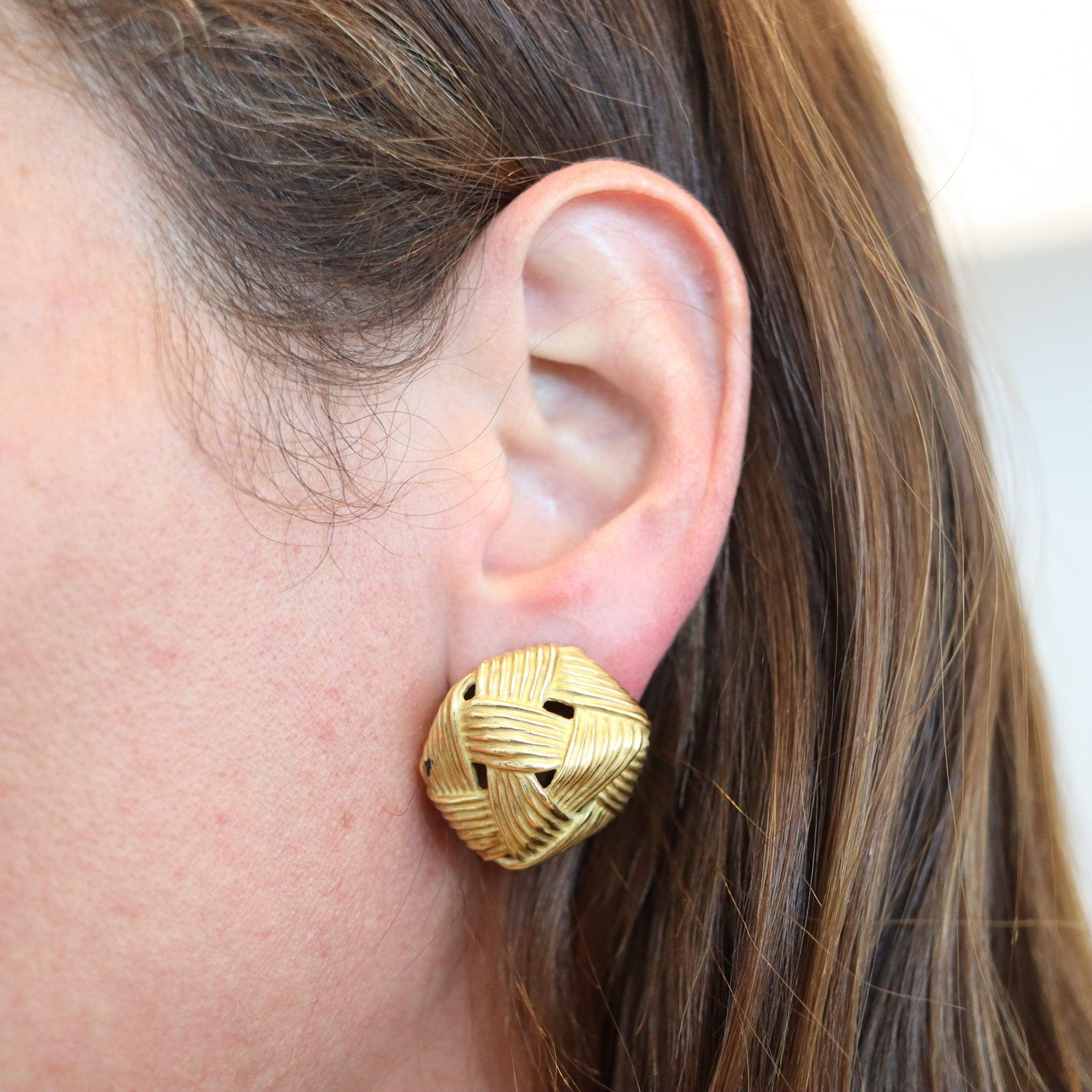 ANGELA CUMMINGS Vintage Clips-On gewebte Ohrringe in massivem 18kT Gelbgold im Angebot 3