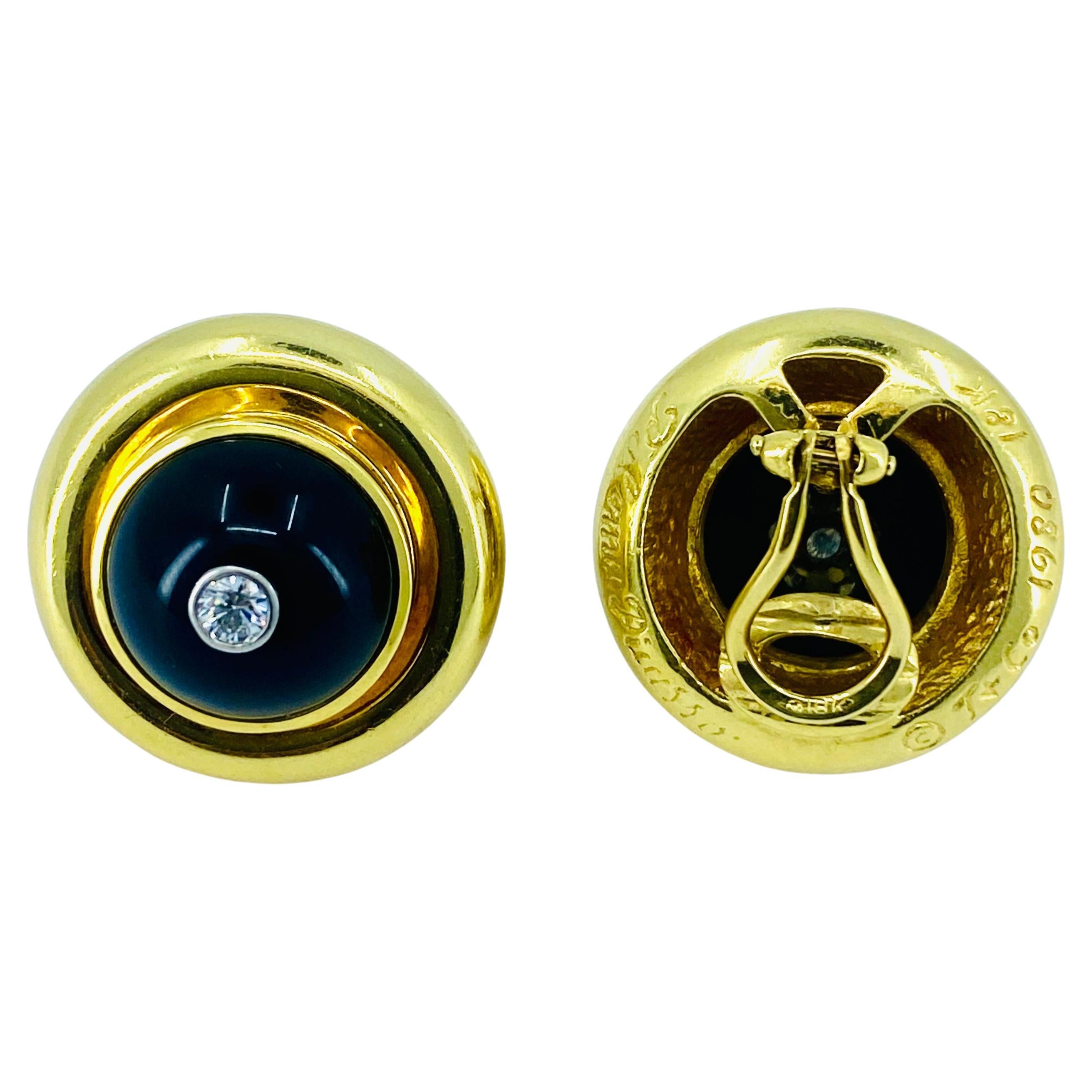 Women's Paloma Picasso Vintage Earrings 18k Gold Onyx Diamond For Sale