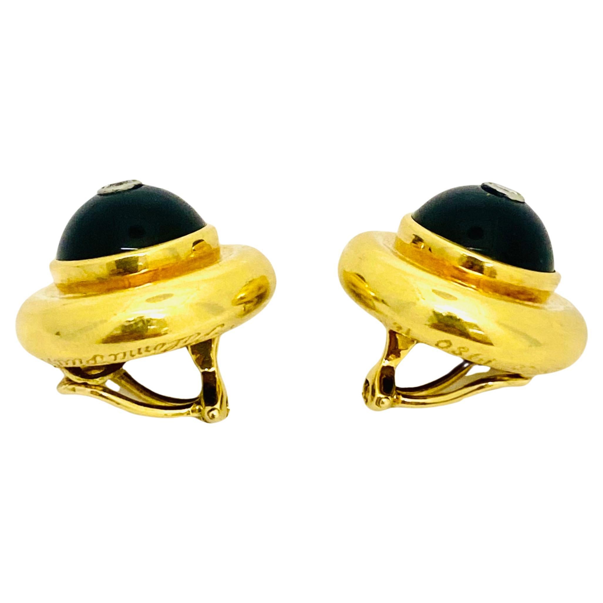 Paloma Picasso Vintage Earrings 18k Gold Onyx Diamond For Sale 1