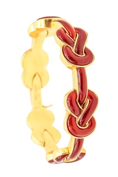ANGELA CUMMINGS Vintage Knots Bracelet in 18Kt Yellow Gold With Red Carnelian