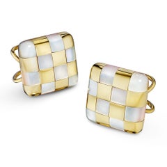 Angela Cummings Vintage Mother-of-Pearl Gold Checkerboard Earrings