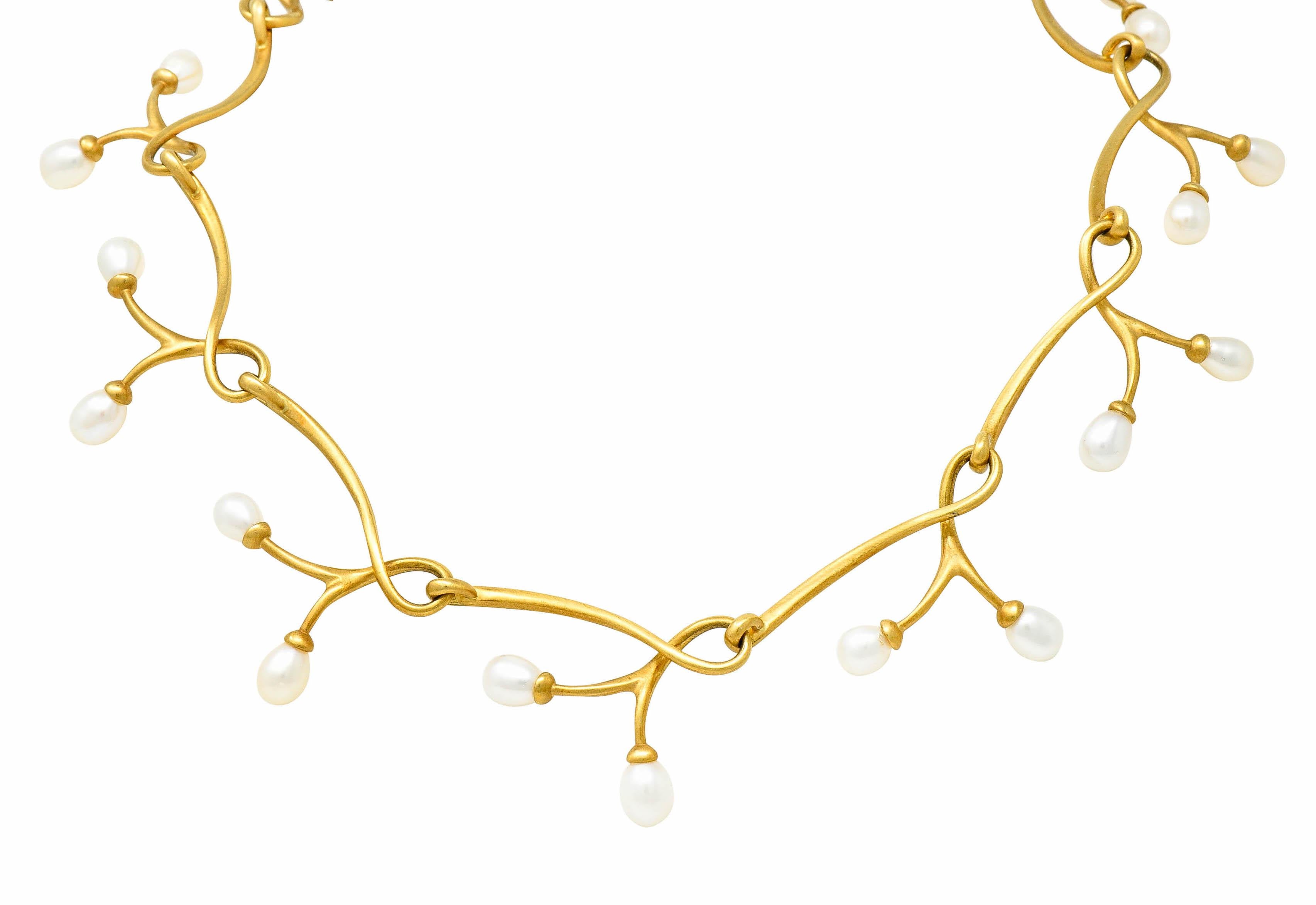 Angela Cummings Vintage Pearl 18 Karat Gold Vine Link Collar Necklace 2002 3