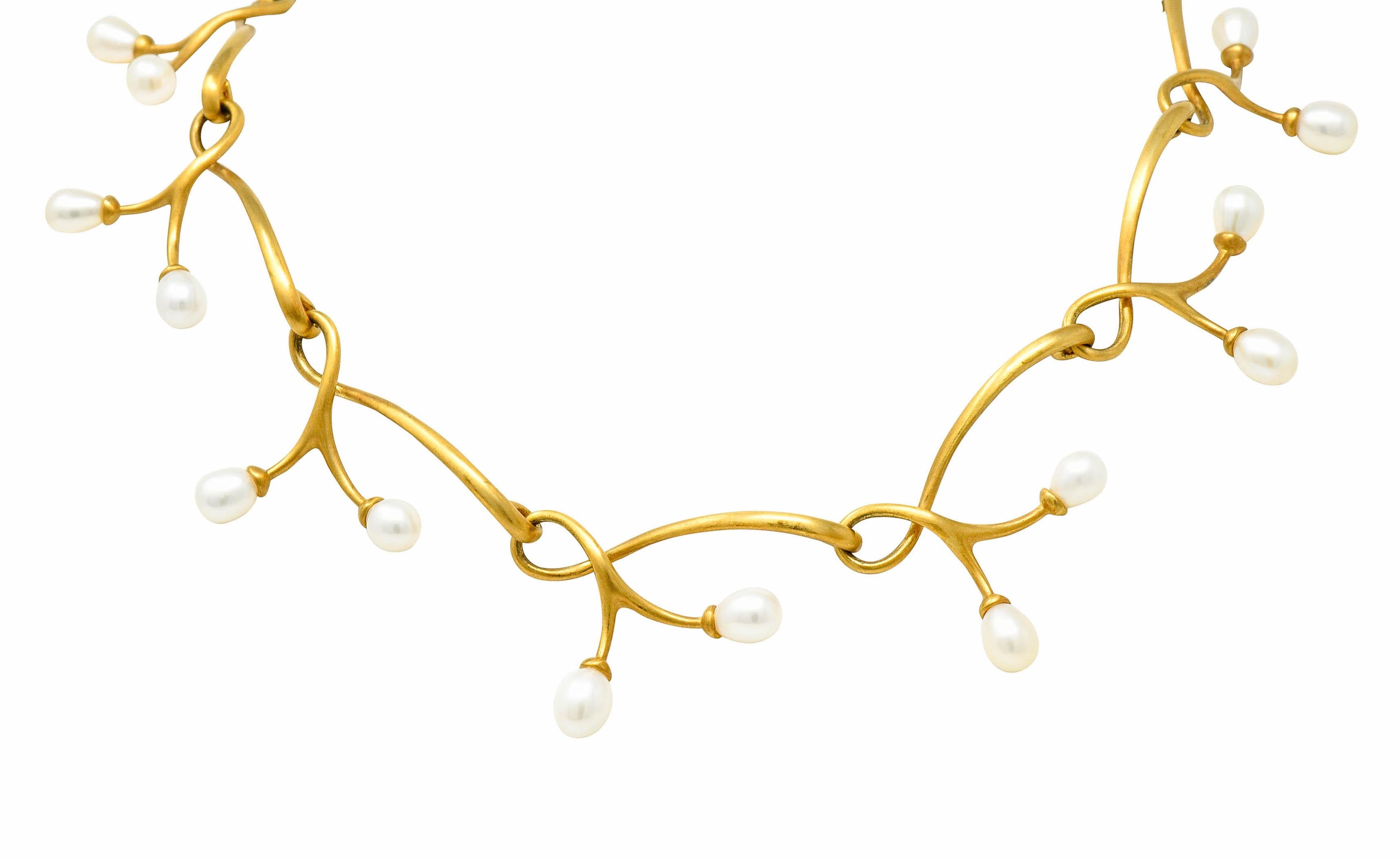 Contemporary Angela Cummings Vintage Pearl 18 Karat Gold Vine Link Collar Necklace 2002