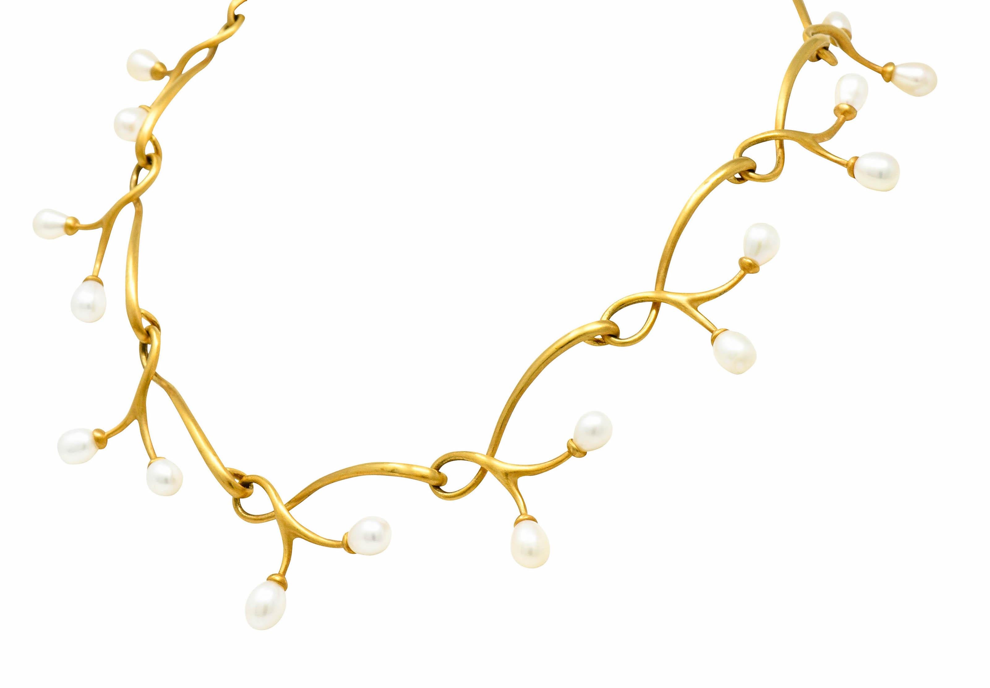 Uncut Angela Cummings Vintage Pearl 18 Karat Gold Vine Link Collar Necklace 2002