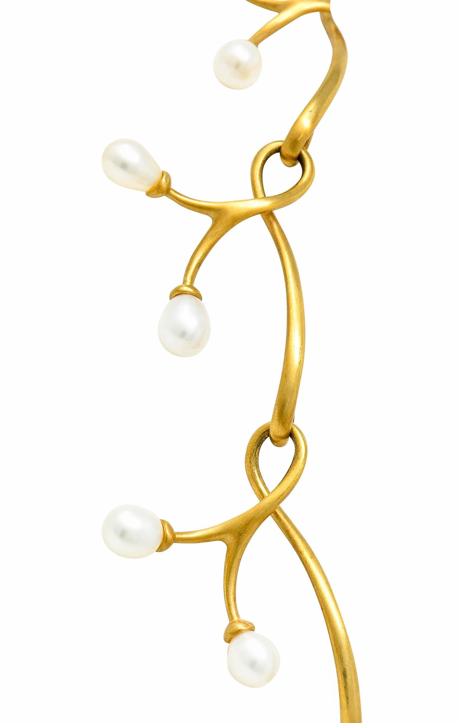 Angela Cummings Vintage Pearl 18 Karat Gold Vine Link Collar Necklace 2002 In Excellent Condition In Philadelphia, PA