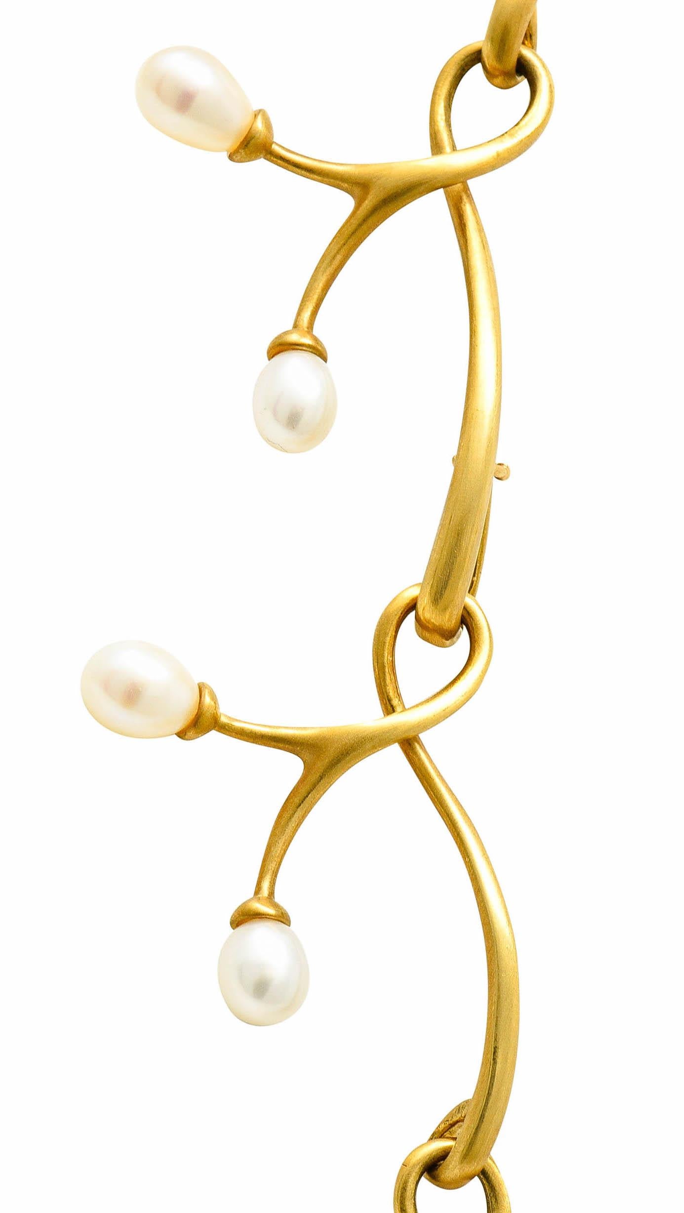 Women's or Men's Angela Cummings Vintage Pearl 18 Karat Gold Vine Link Collar Necklace 2002