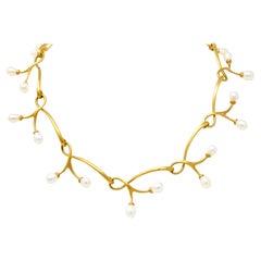 Angela Cummings Vintage Pearl 18 Karat Gold Vine Link Collar Necklace 2002