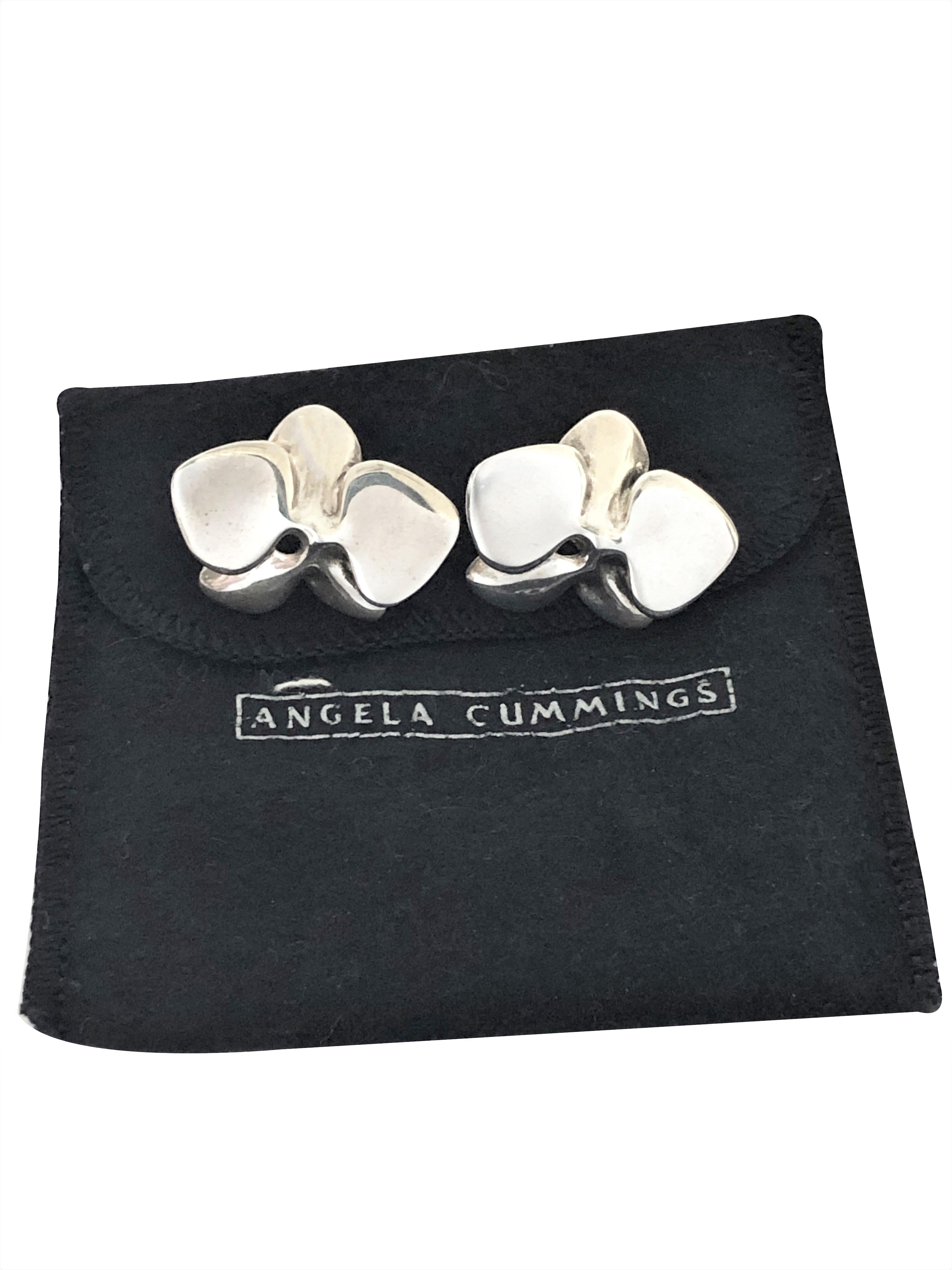 Angela Cummings Vintage Sterling Orchid Flower Earrings In Excellent Condition In Chicago, IL