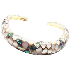 Angela Cummings White and Green Mother-of-Pearl Snakeskin Gold Collar Necklace