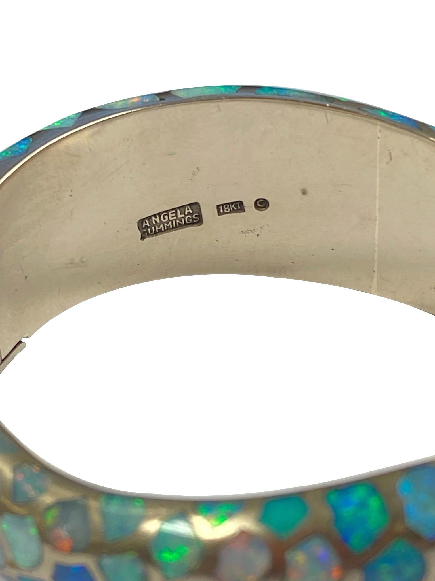 Angela Cummings White Gold and Opal Snakeskin Bangle Bracelet For Sale 3