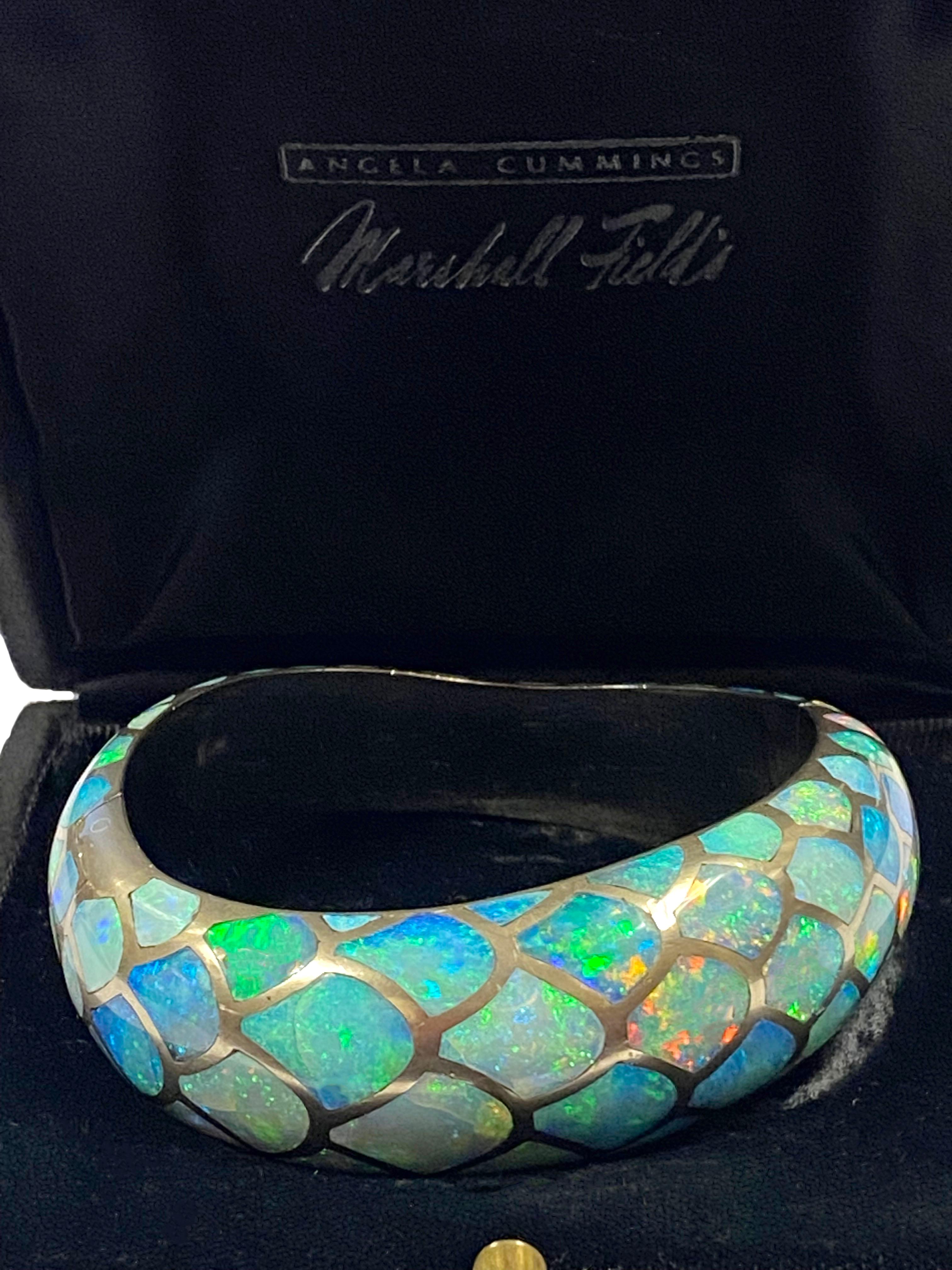 Angela Cummings White Gold and Opal Snakeskin Bangle Bracelet For Sale 6