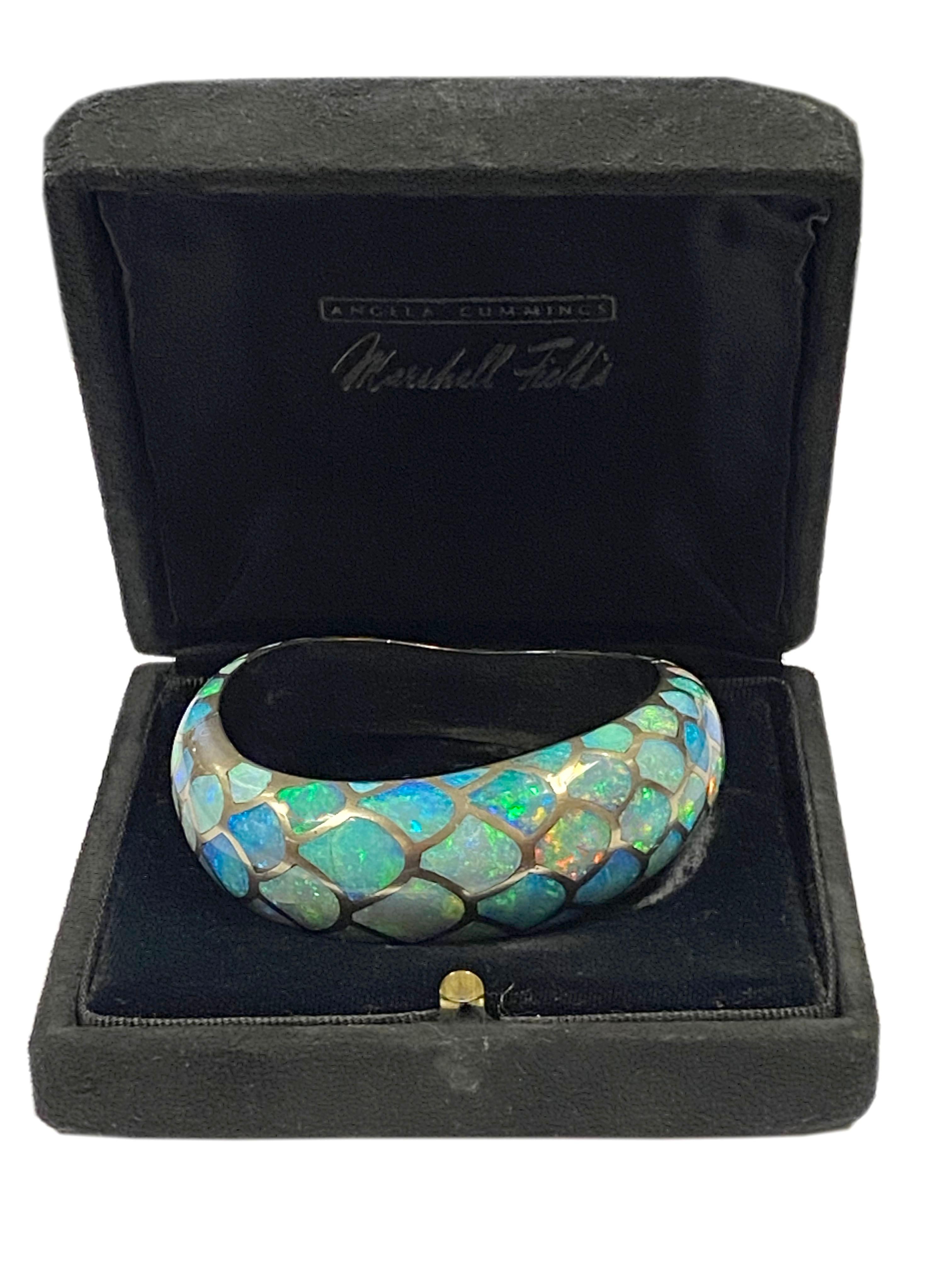 Angela Cummings White Gold and Opal Snakeskin Bangle Bracelet For Sale 7