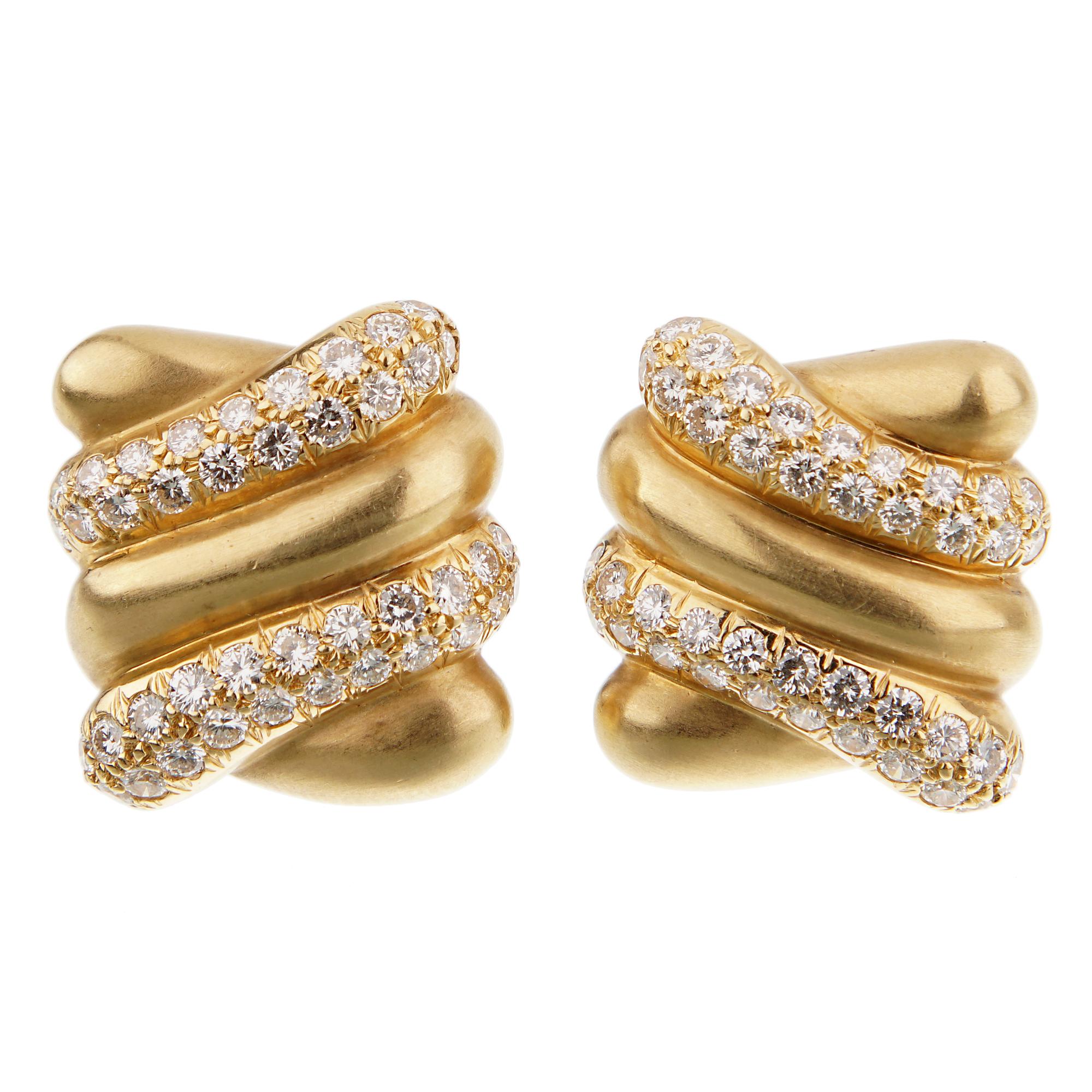 Angela Cummings - Orecchini d'epoca con diamanti in oro giallo In condizioni buone in vendita a Feasterville, PA