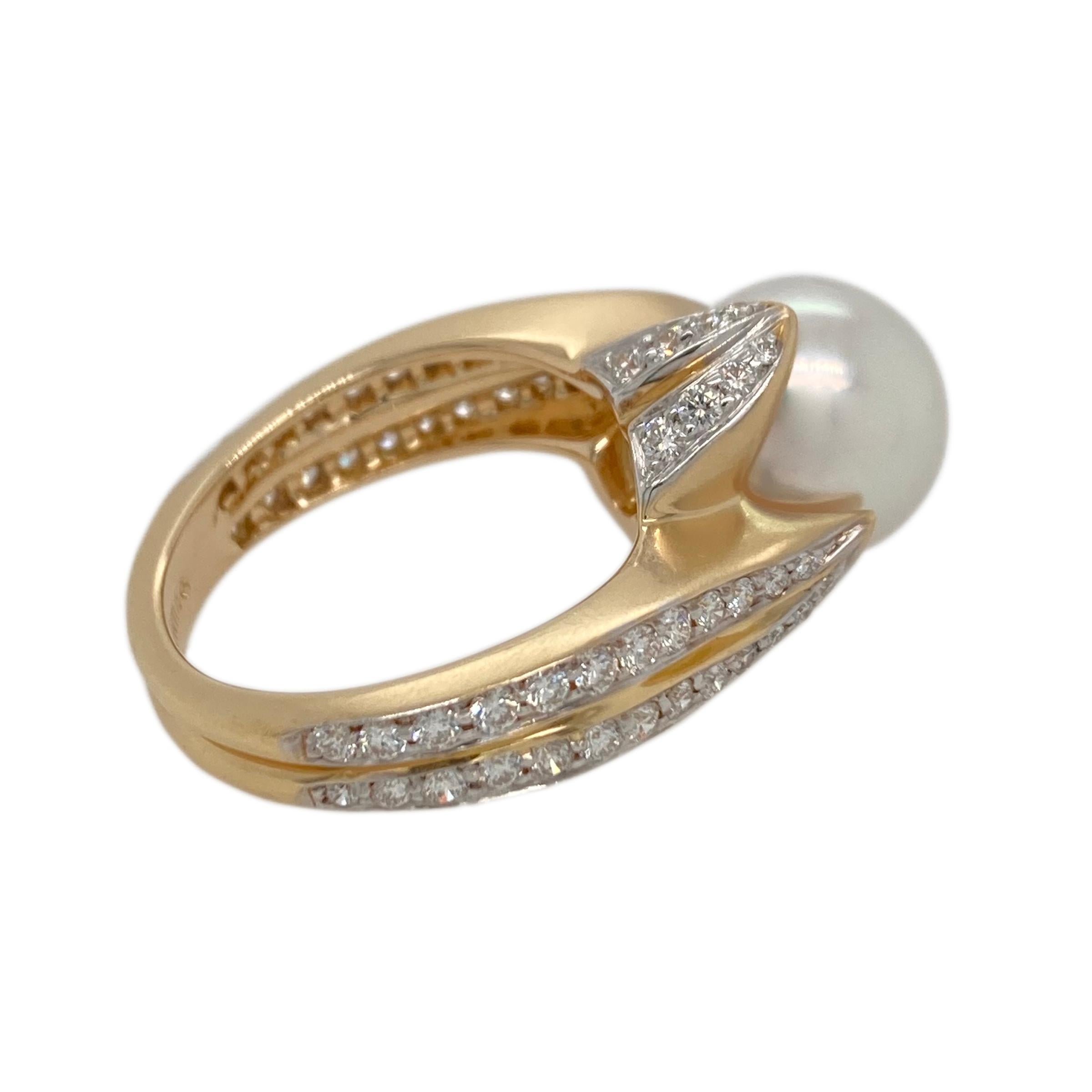 Round Cut Angela Cummins for Assael 18K Gold South Sea Pearl and Diamond Flower Ring
