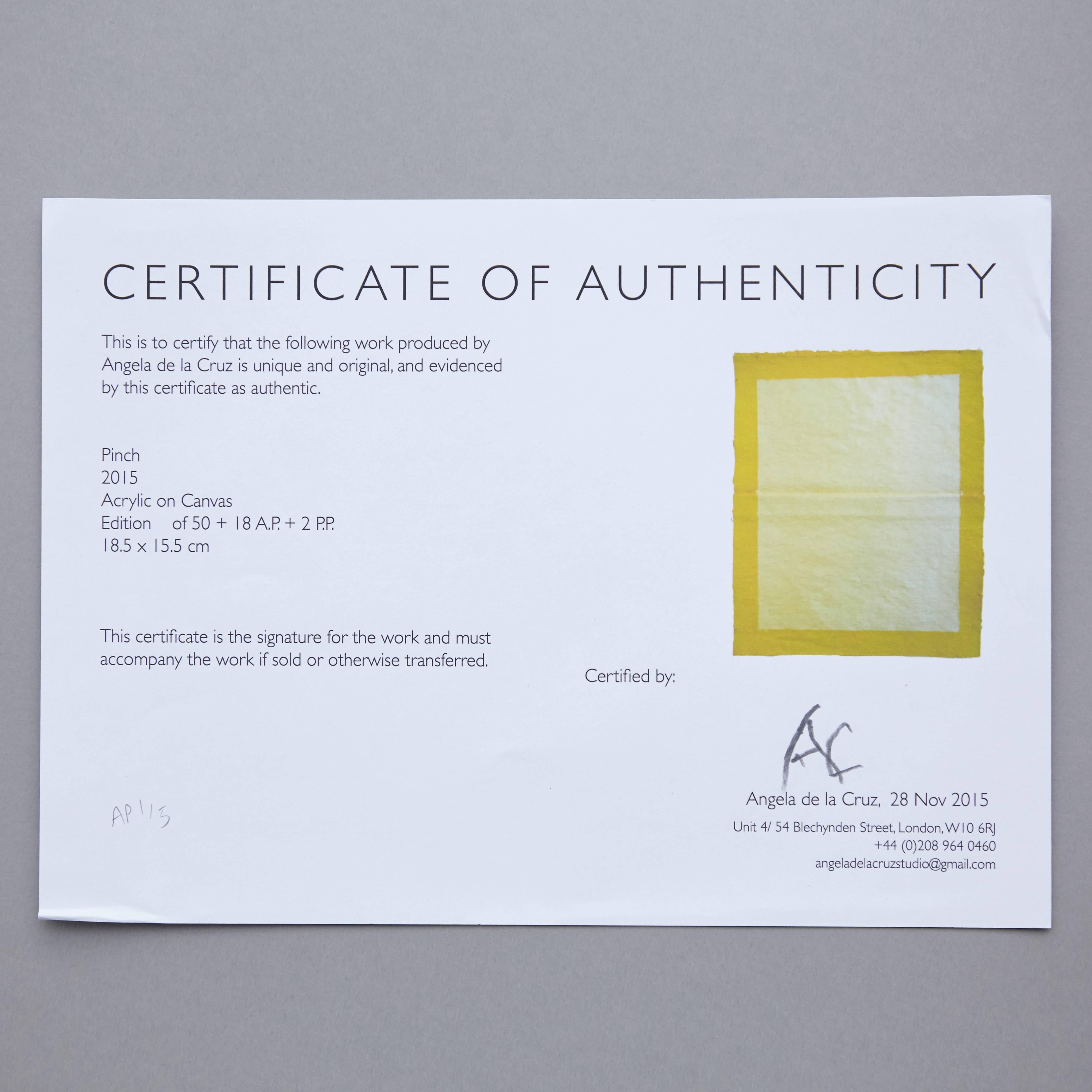 Ángela de la Cruz Obra de Arte Abstracta Contemporánea Amarilla 'Pellizco' Siglo XXI y contemporáneo en venta