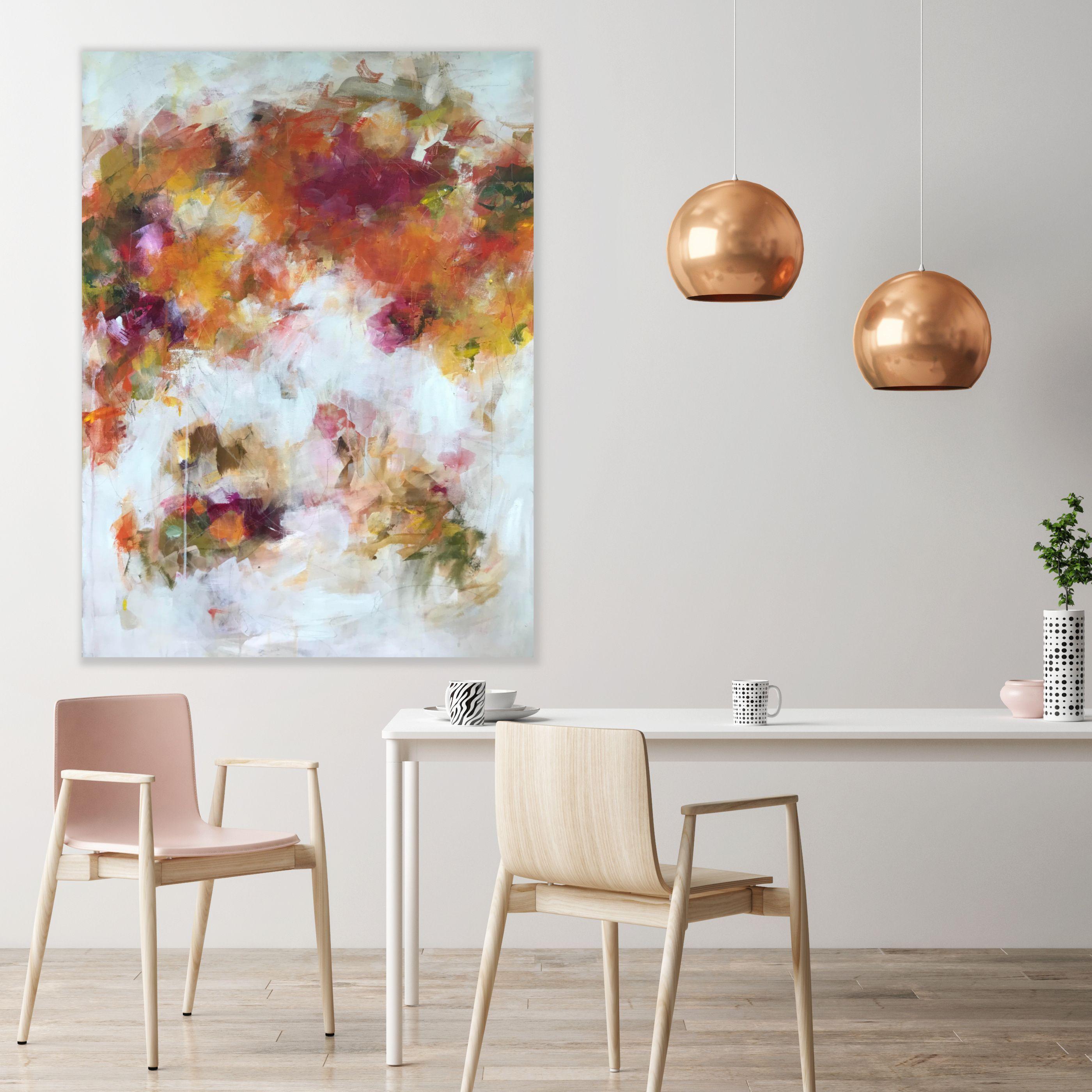 This beautifully vibrant and uplifting painting has been built over many thin layers of paint and grew out of a slow process. Its palette attempts to capture the notion of freshness and vibrancy that abounds in early summer with flowers opening to