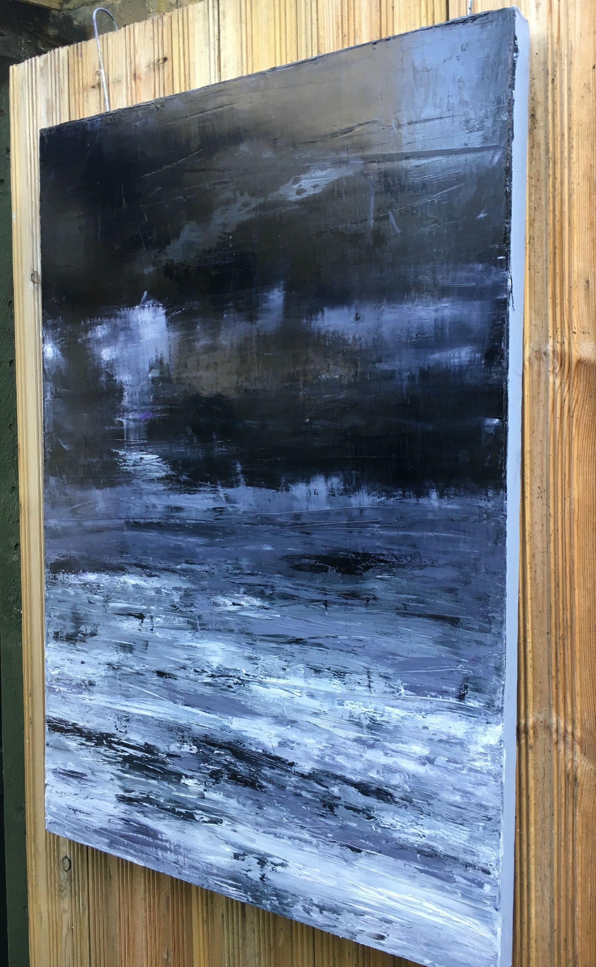 Étude de paysage en noir et blanc II, peinture, huile sur toile - Painting de Angela Dierks