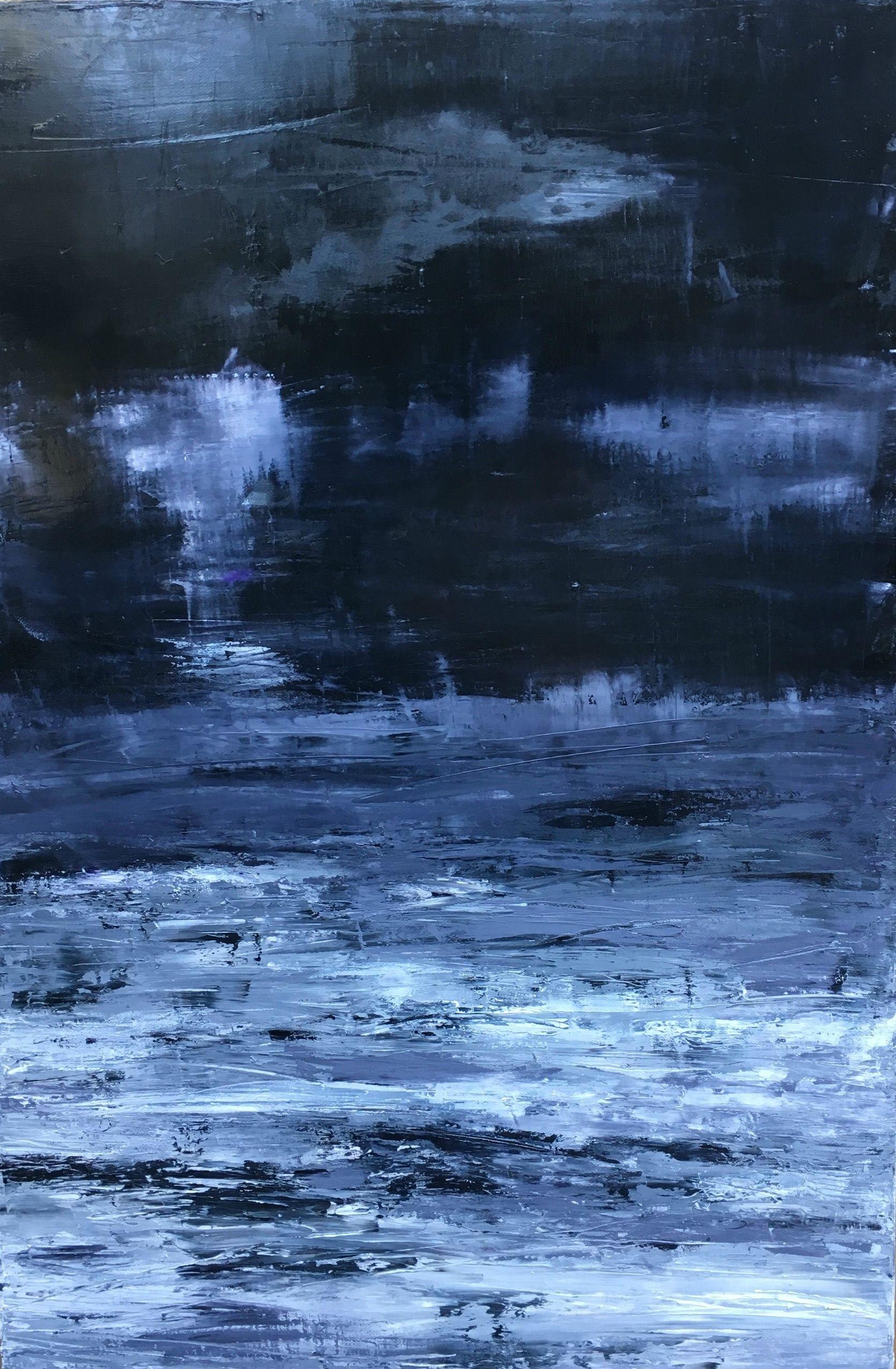 Abstract Painting Angela Dierks - Étude de paysage en noir et blanc II, peinture, huile sur toile