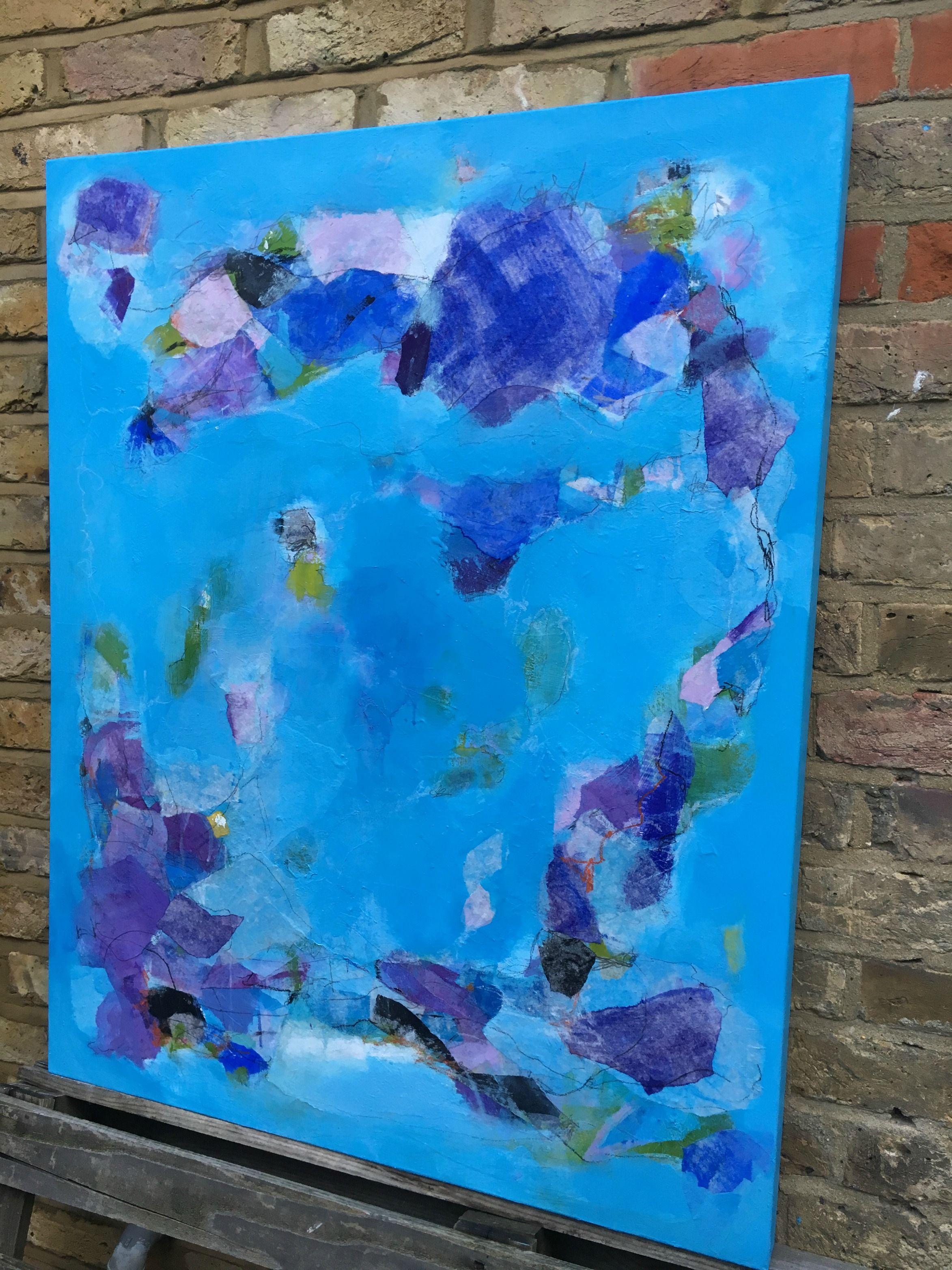 In this painting I explore the idea of memories drifting in and out of awareness, floating in our interior sea. I enjoyed playing with shapes, values and colour in relationship to each other painting layer over layer until I felt the painting was