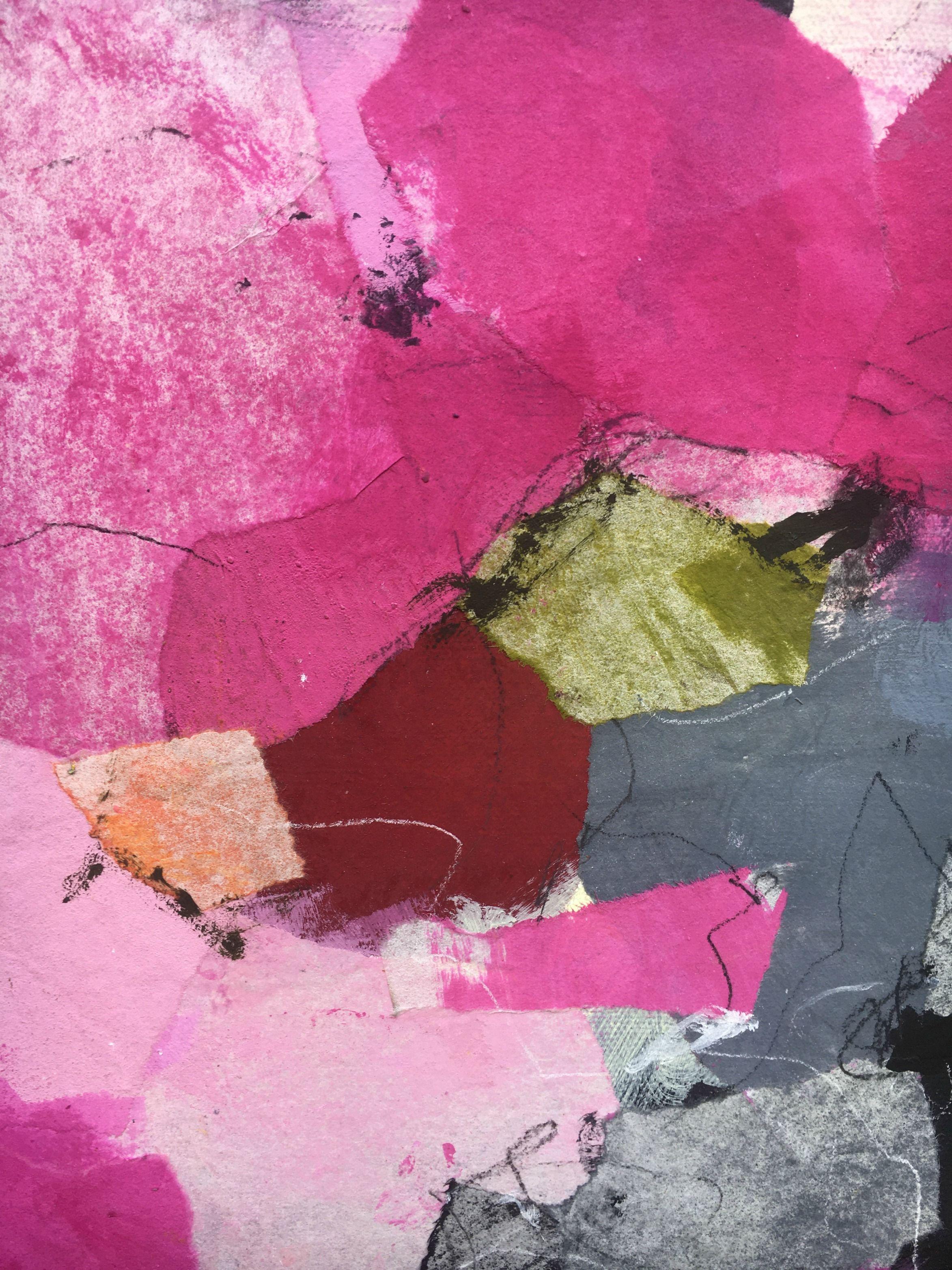 Camelia in fiore, Pittura, Acrilico su tela - Abstract Painting Viola di Angela Dierks