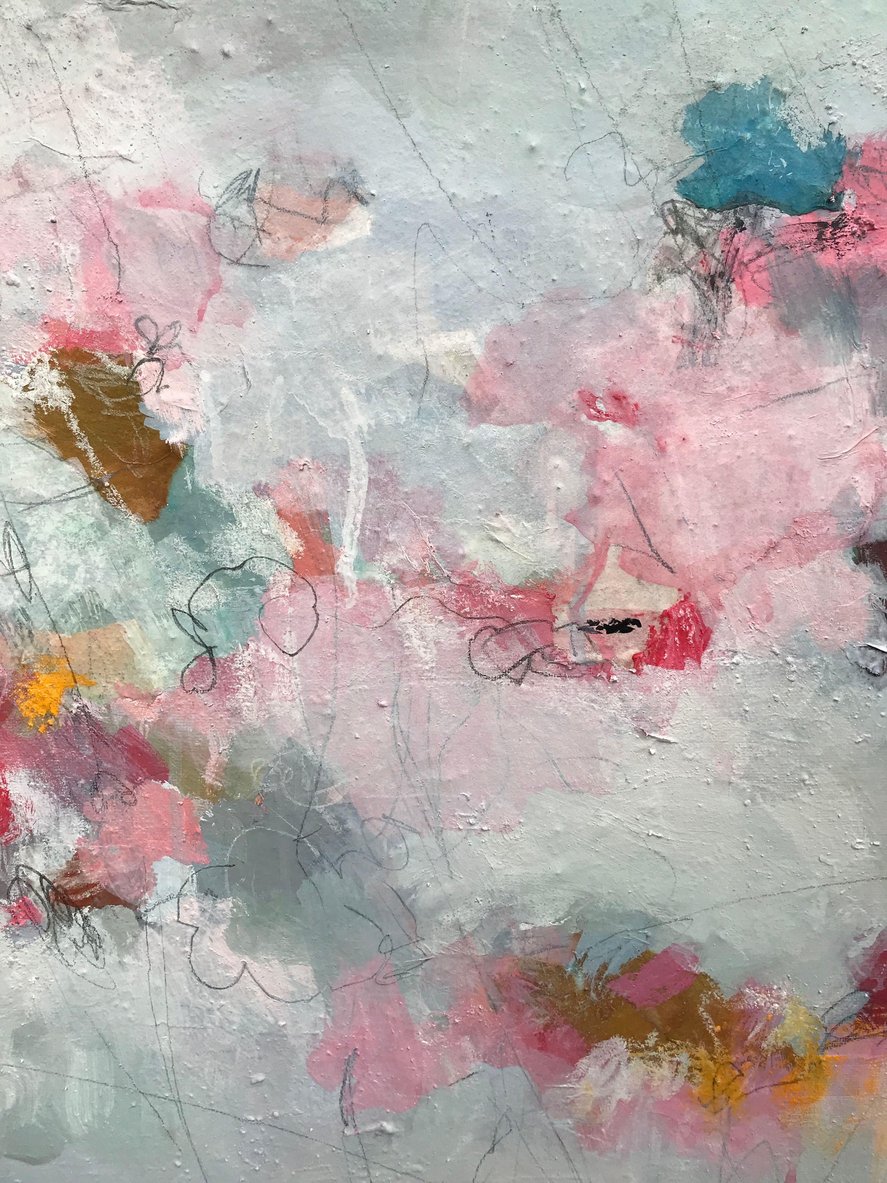 Recuerdos de infancia, Pintura, Acrílico sobre lienzo - Abstract Painting Gris de Angela Dierks