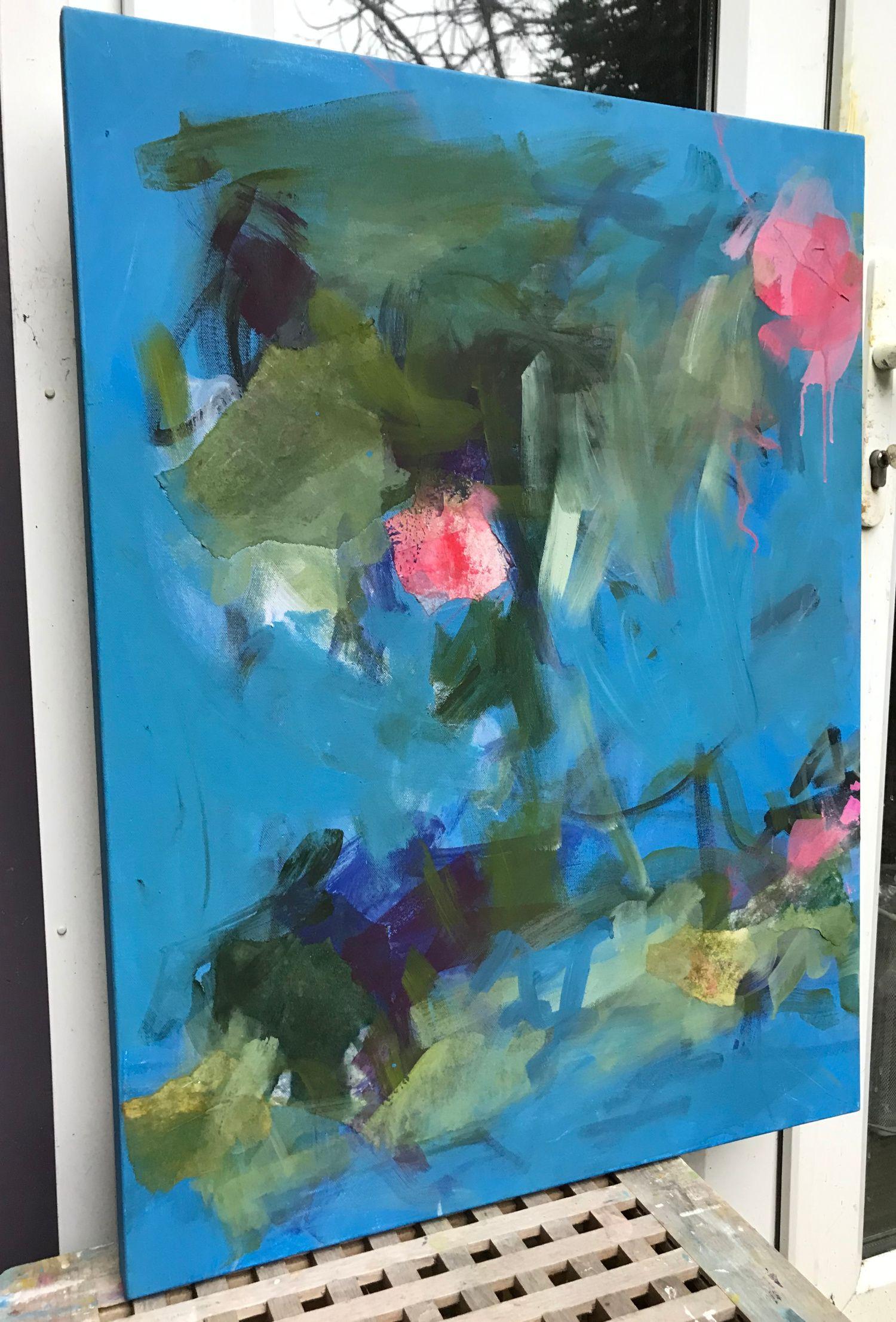 Zarte Strenge, Gemälde, Acryl auf Leinwand (Blau), Abstract Painting, von Angela Dierks