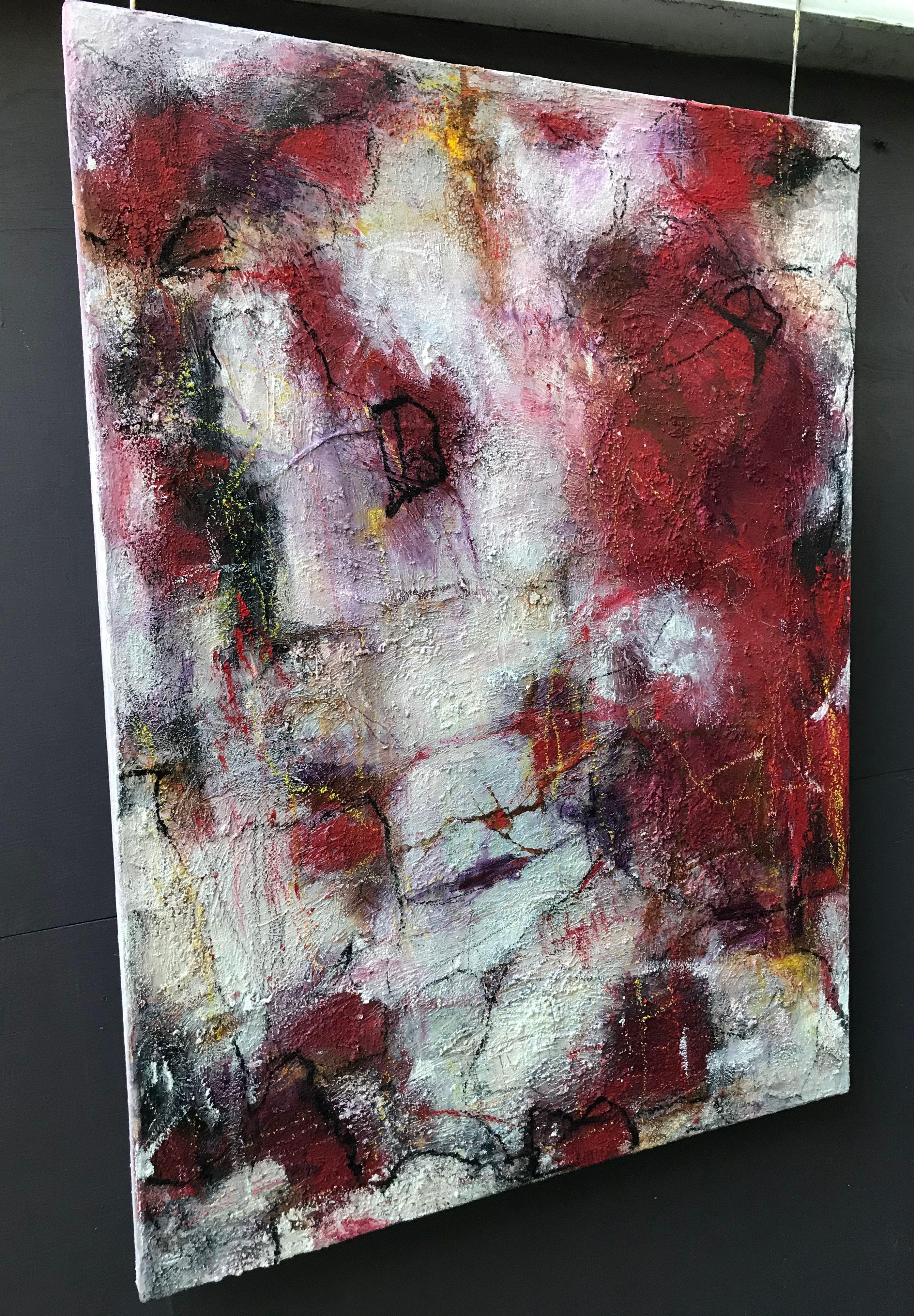 Questo quadro si ispira alla nozione di terra cotta, con bellissime tonalità di rosso e rosa. Questo lavoro è stato guidato dall'intuizione, riflettendo i processi della natura nel processo creativo di realizzazione del dipinto. Le strutture sono
