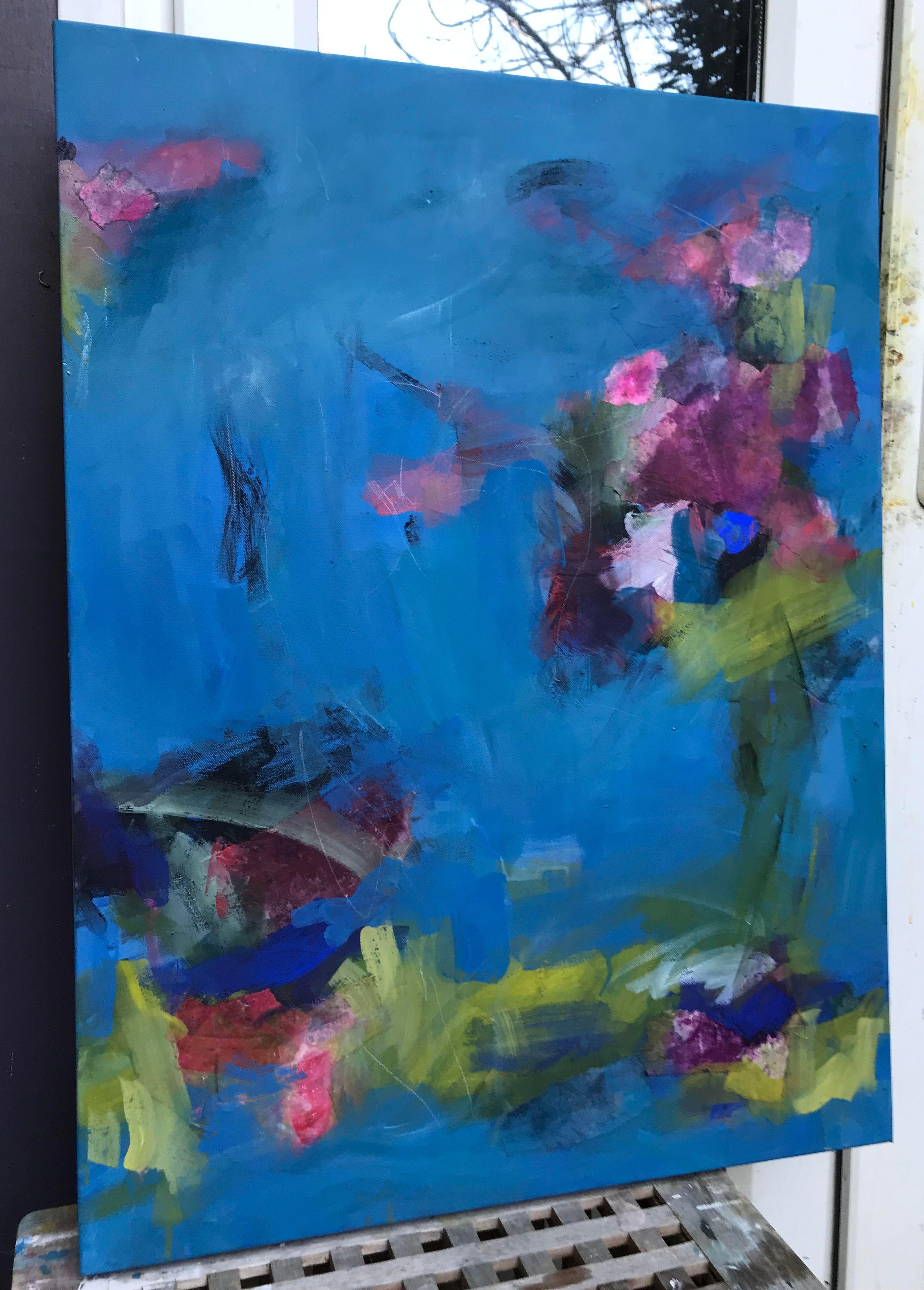 Going with the Flow, Painting, Acrylic on Canvas - Blue Abstract Painting by Angela Dierks