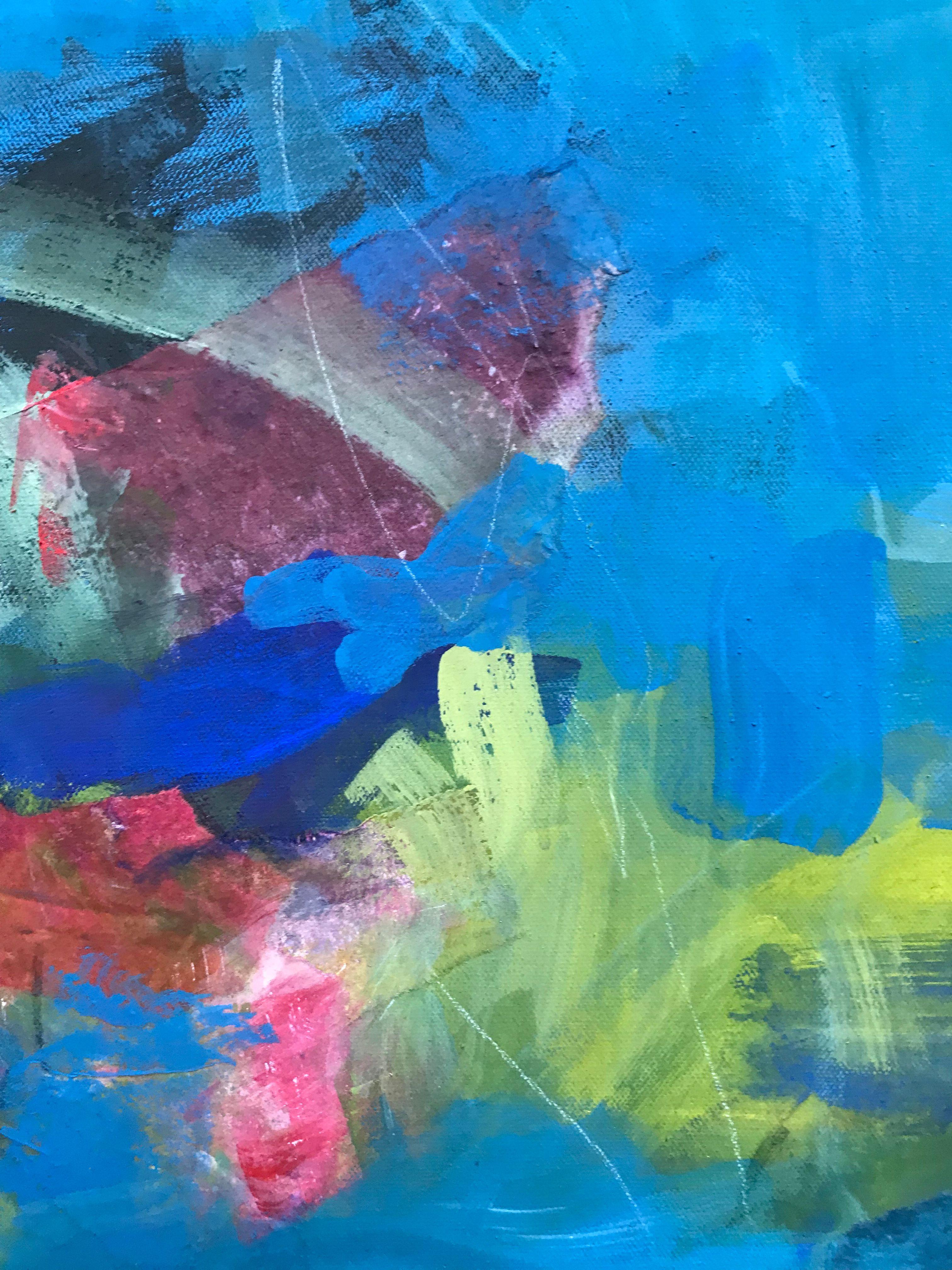 « Going with the Flow », peinture à l'acrylique sur toile - Bleu Abstract Painting par Angela Dierks