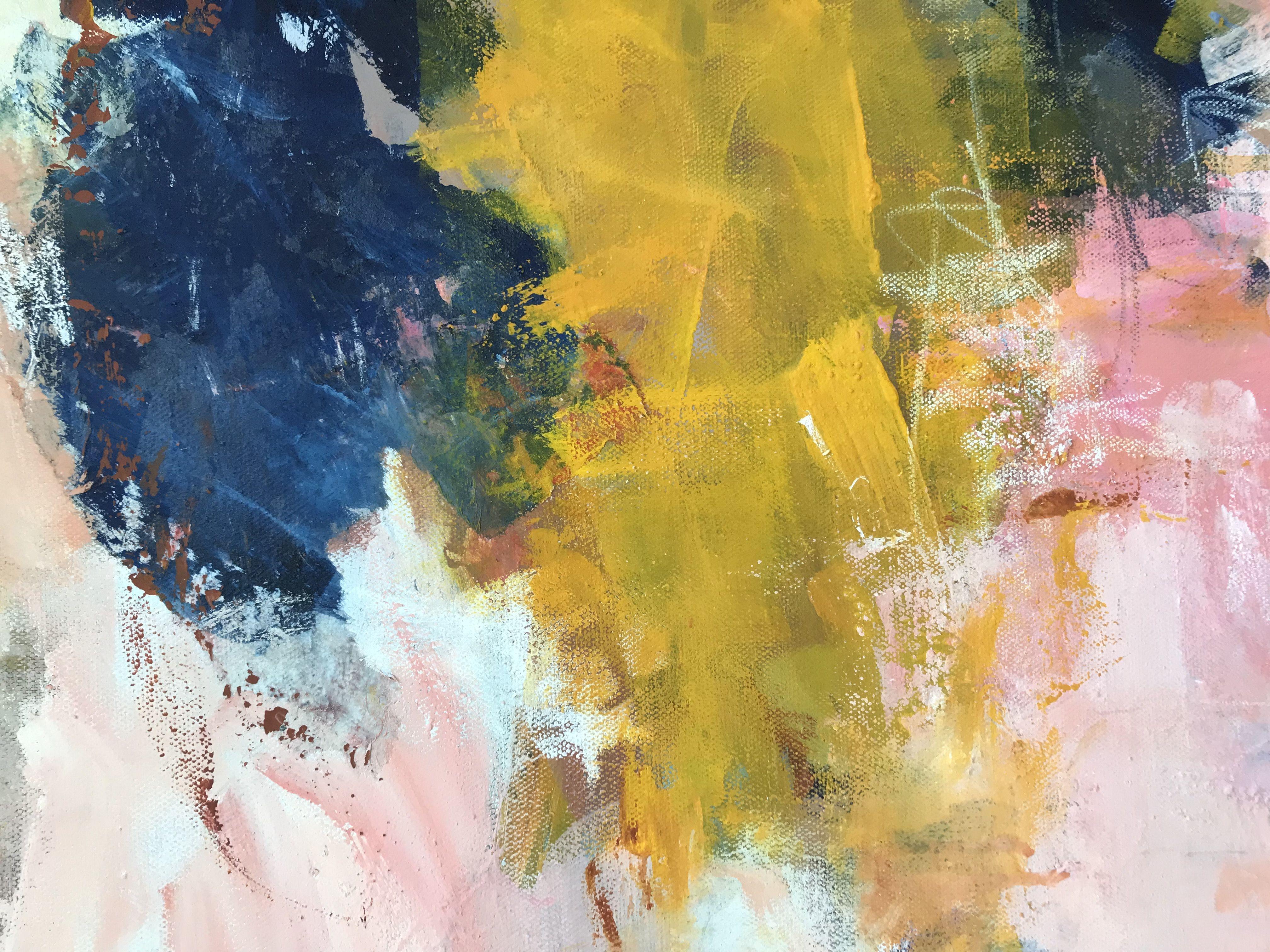 Su una nuvola, Pittura, Acrilico su tela - Abstract Painting Beige di Angela Dierks