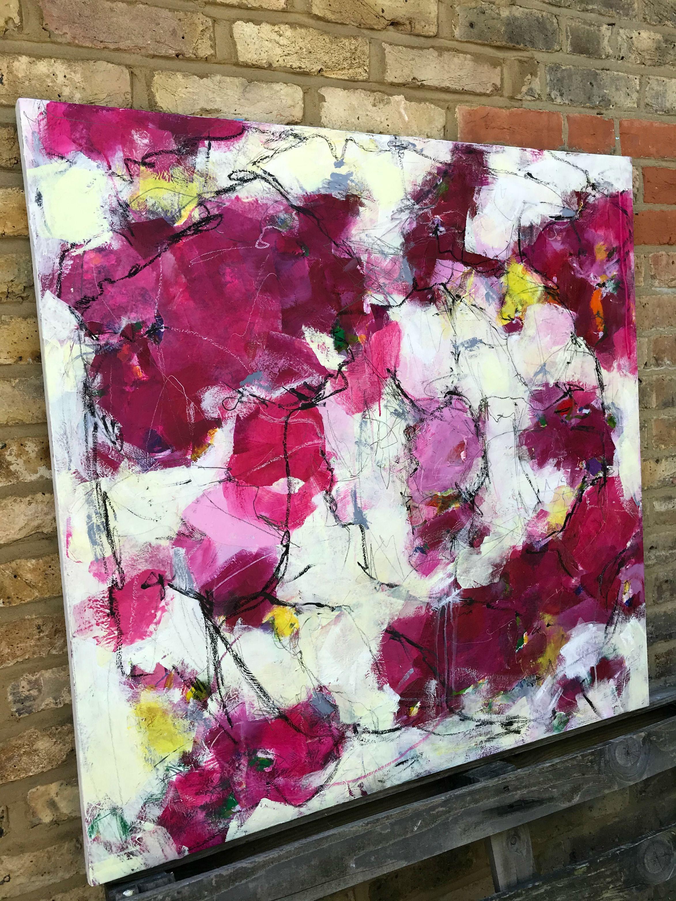 Promising A Rose Garden, Painting, Acrylic on Canvas - Gray Abstract Painting by Angela Dierks