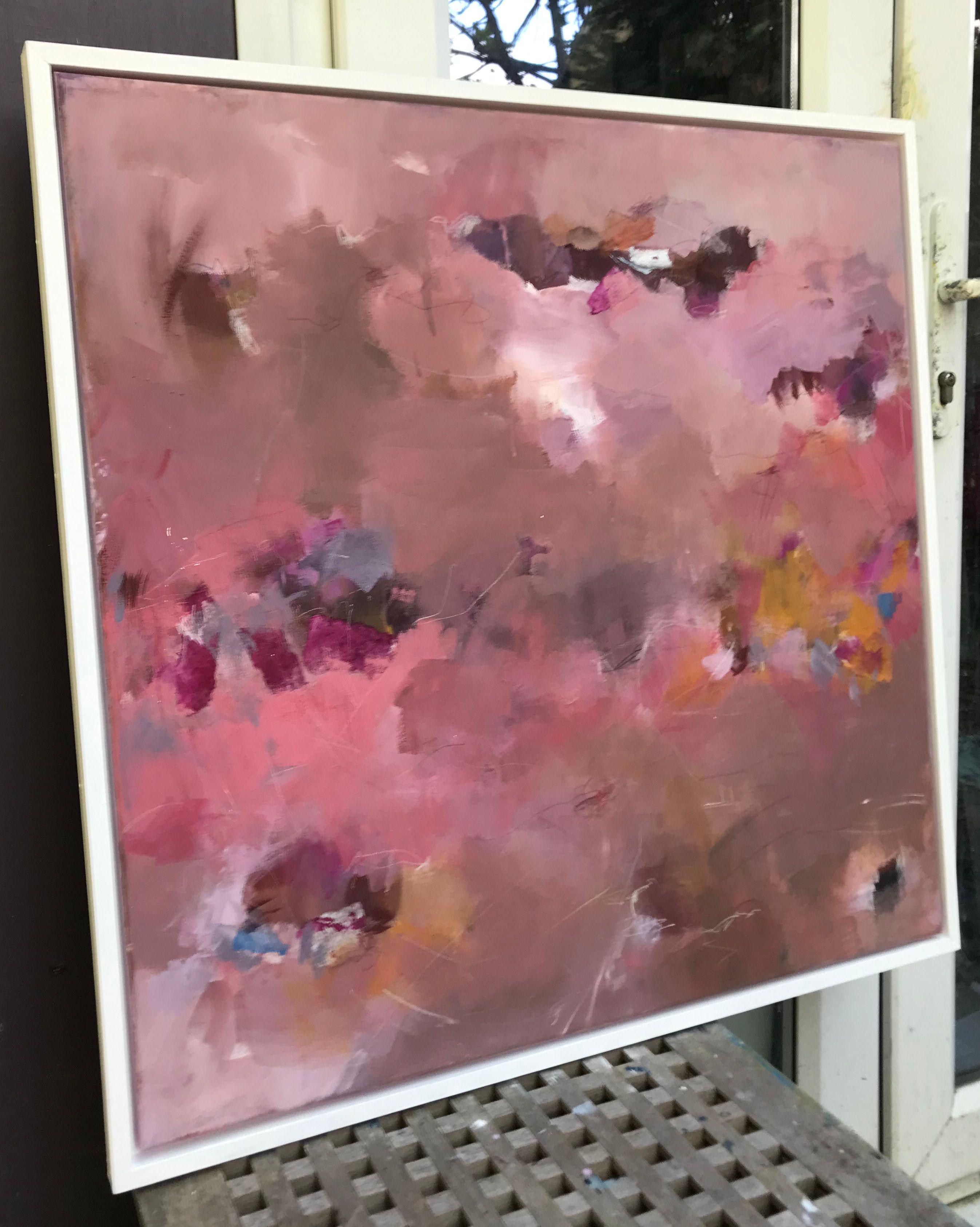 This large, statement painting has been built over many thin layers of paint and grew out of a slow process. The starting point for this piece has been the colour scheme of warm, dusty pinks and chocolate brown, sprinkled with some brighter touches