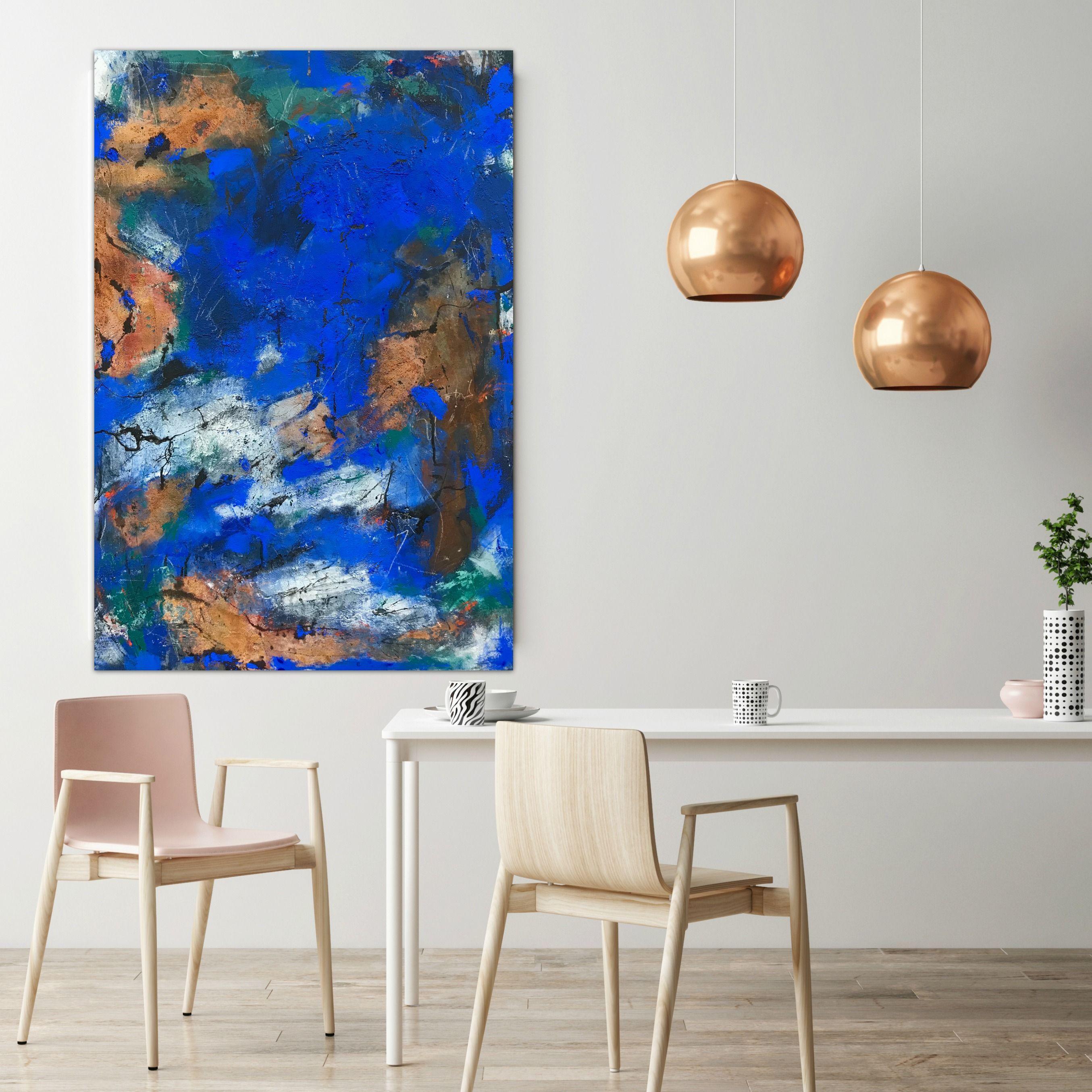 Stellar World, Painting, Acrylic on Canvas - Blue Abstract Painting by Angela Dierks