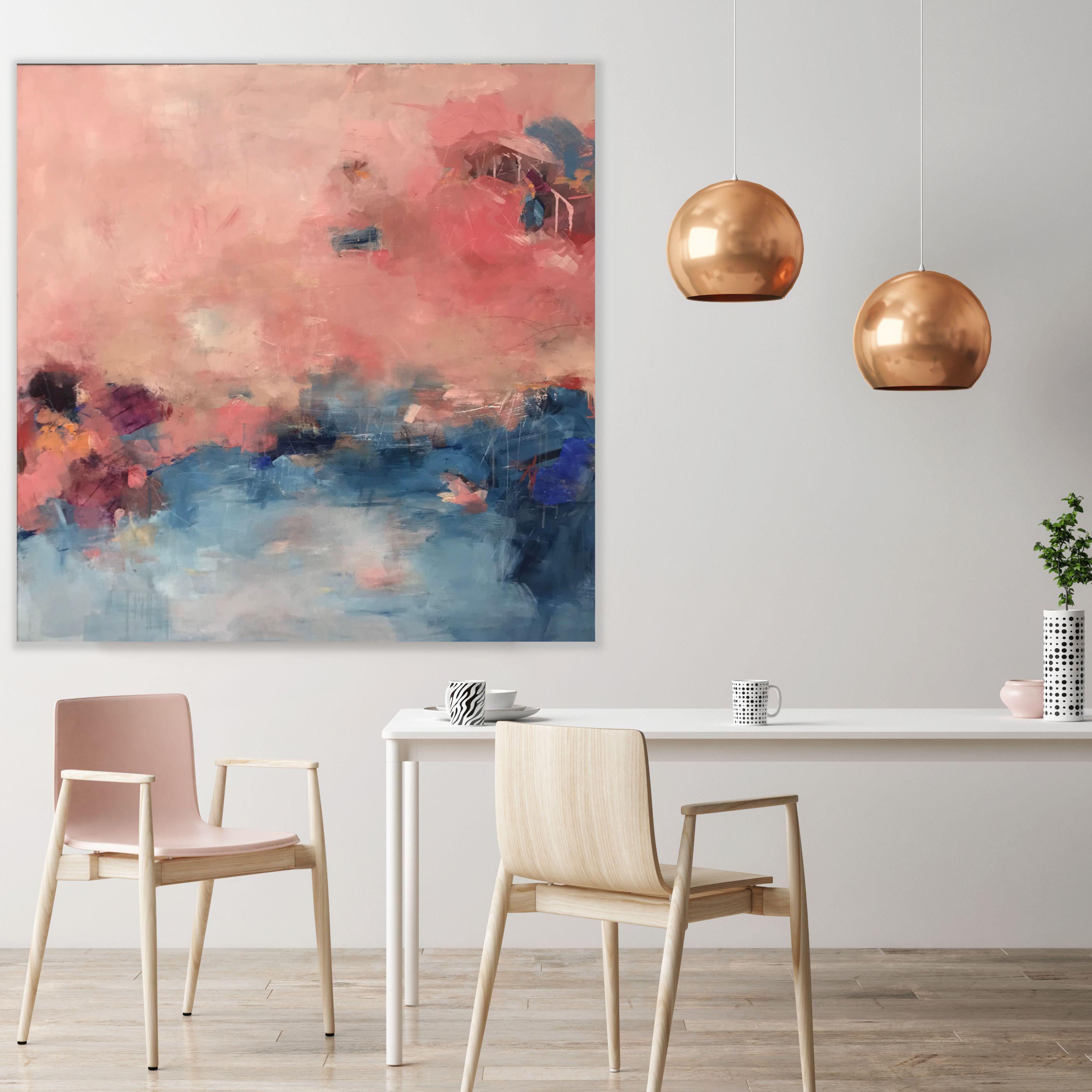 This painting has been built over many thin layers of paint and grew out of a slow process. The starting point for this piece has been the soft colour scheme. Its palette attempts to capture a mood of dreaminess and lightness.    I enjoyed bold