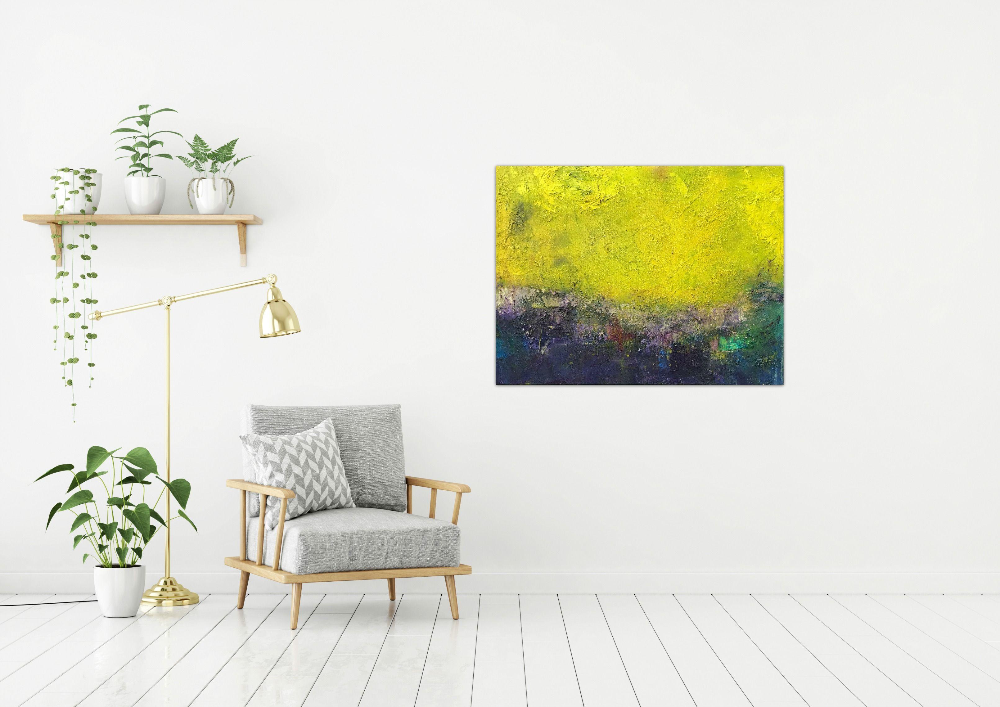 The Light of Hope, Painting, Acrylic on Canvas - Yellow Abstract Painting by Angela Dierks