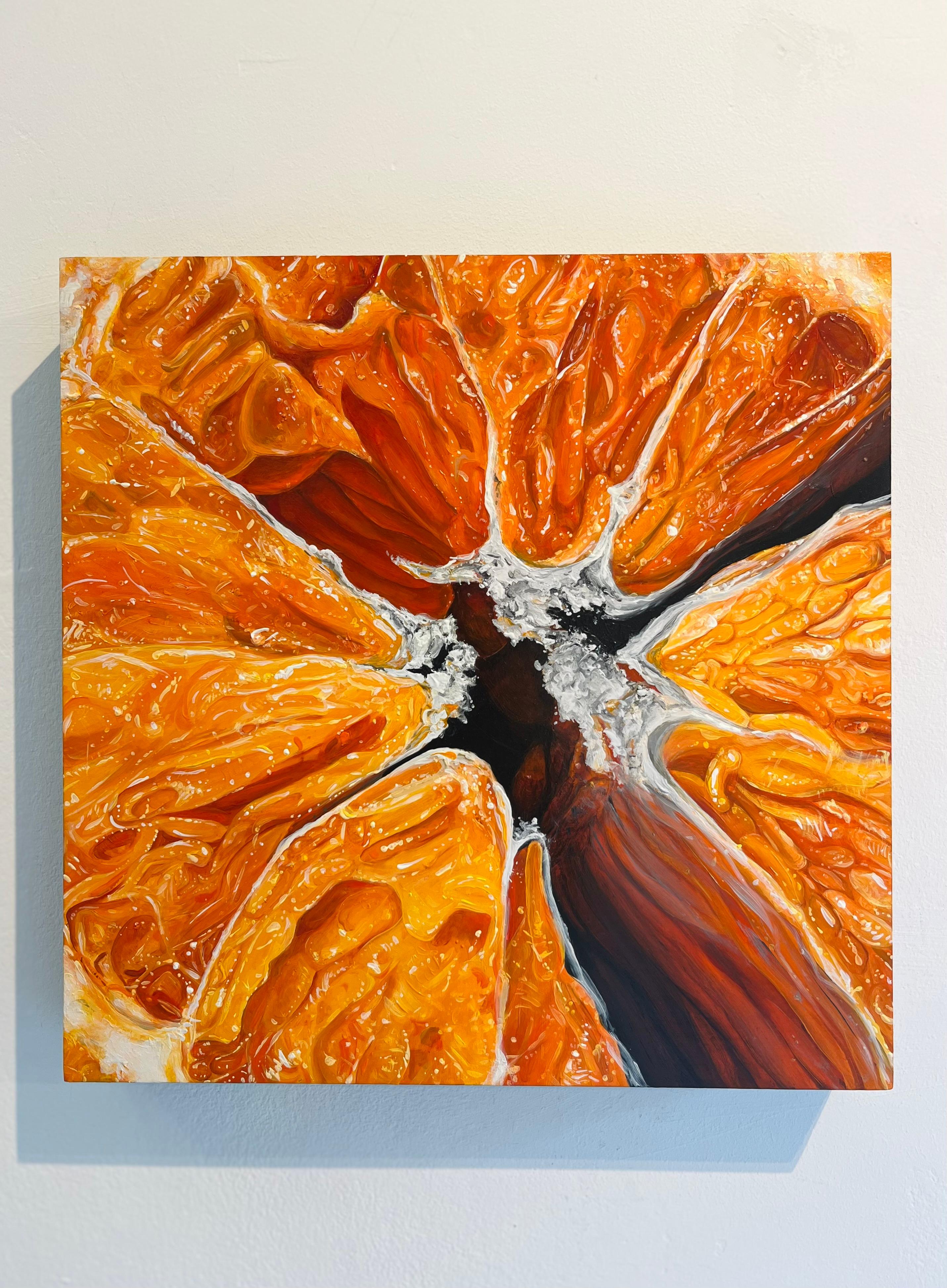 Orange VI-original still life hyper realism painting-artwork-contemporary Art - Realist Painting by Angela Faustina